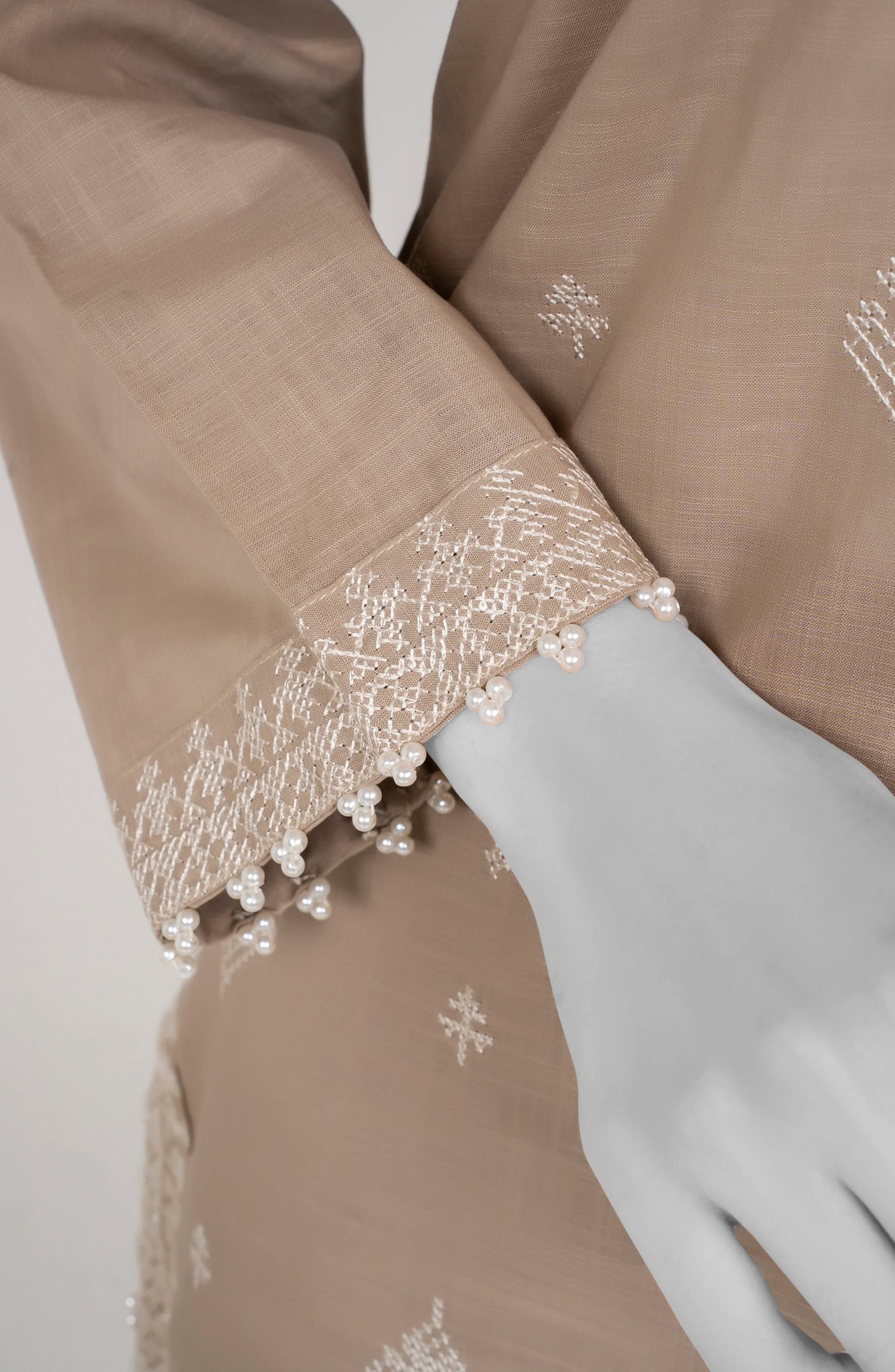 Ayla Embroidered Chambray Stitched 2 Piece Solids - EAE210105C - AY25SW - Mushroom Beige - Winter Collection