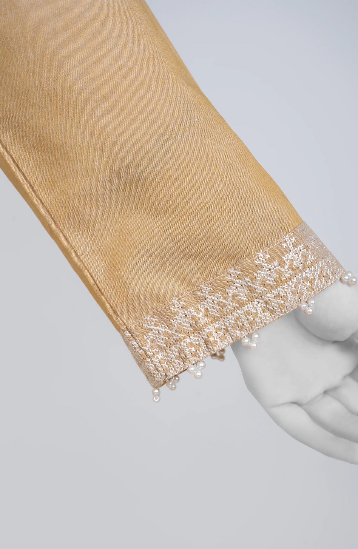 Ayla Embroidered Chambray Stitched 2 Piece Solids - EAE210105D - AY25SW - Beige - Winter Collection