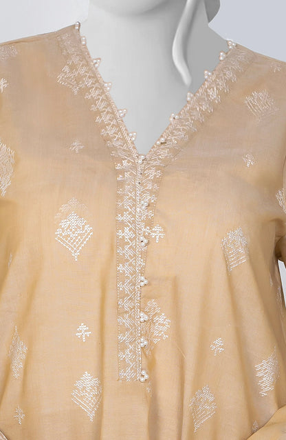 Ayla Embroidered Chambray Stitched 2 Piece Solids - EAE210105D - AY25SW - Beige - Winter Collection