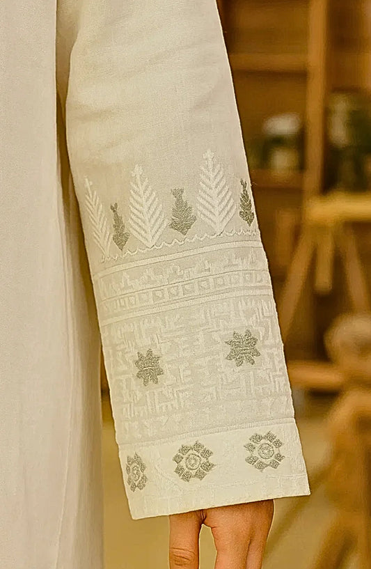 Ayla Embroidered Dobby Lawn Stitched 2 Piece Solids - SE250409 - AY25SW - White - Winter Collection