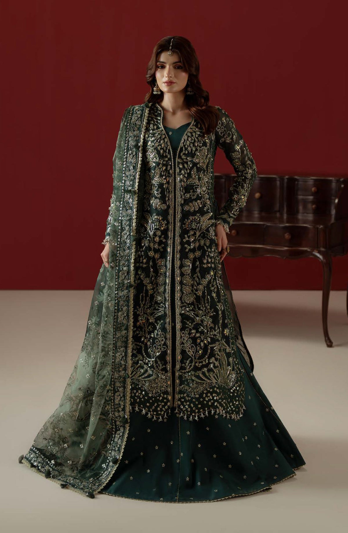 Aylin Ember Embroidered Organza Unstitched 3 Piece Suit - D-01 Elysee - AYL26EM - Green - Festive Collection