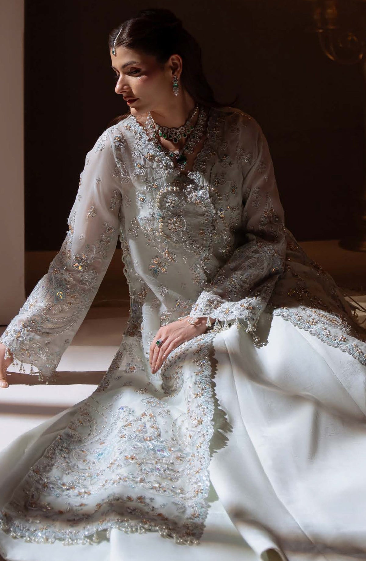 Aylin Ember Embroidered Organza Unstitched 3 Piece Suit - D-06 Celeste - AYL26EM - Blue - Festive Collection