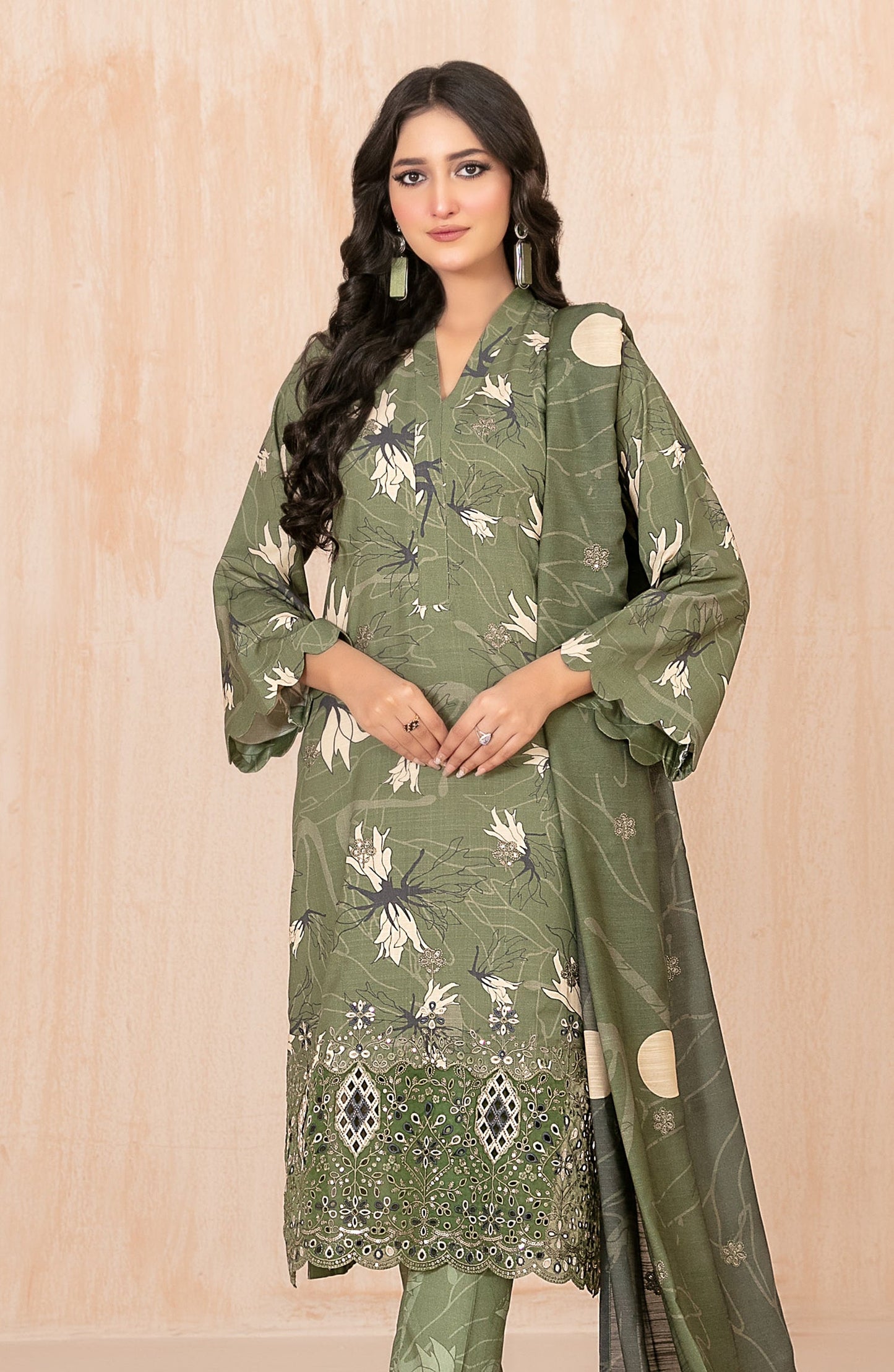Azeena by Tawakkal Fabrics Embroidered Staple Slub Unstitched 3 Piece Suit - D-5629 - TF25AZN - Green - Winter Collection