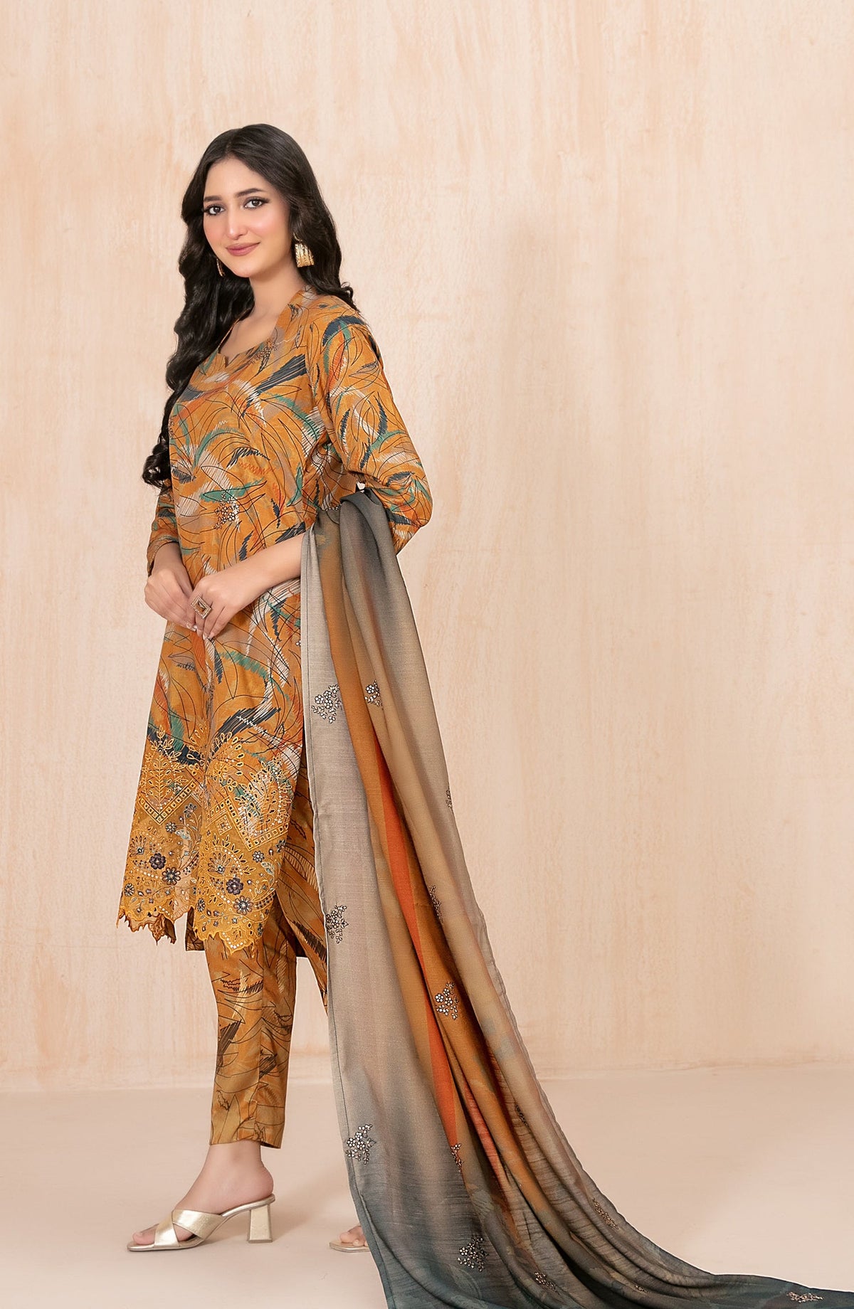 Azeena by Tawakkal Fabrics Embroidered Staple Slub Unstitched 3 Piece Suit - D-5623 - TF25AZN - Brown - Winter Collection