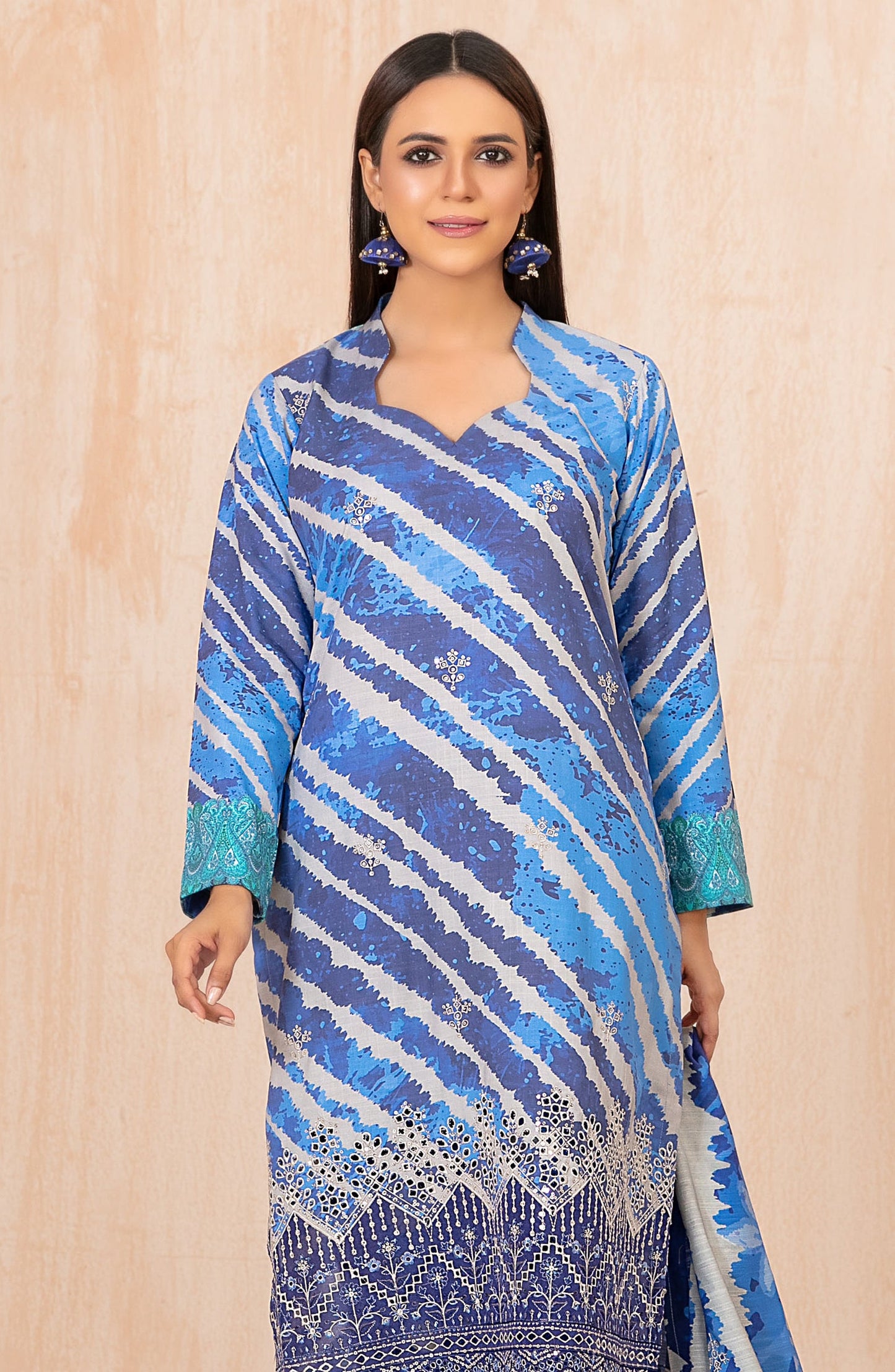 Azeena by Tawakkal Fabrics Embroidered Staple Slub Unstitched 3 Piece Suit - D-5622 - TF25AZN - Blue - Winter Collection