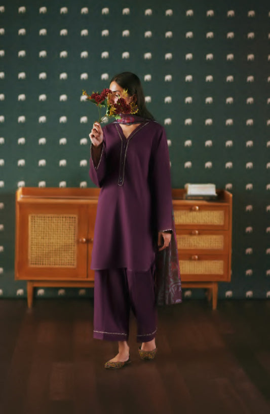 Azzurra by Casual Lite Premium Cotton Lawn Stitched 3 Piece Suit - Obscura - CL26AZU - Purple - Summer Collection