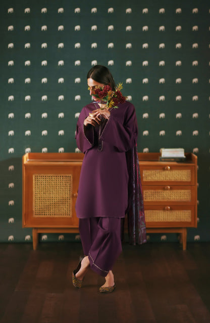 Azzurra by Casual Lite Premium Cotton Lawn Stitched 3 Piece Suit - Obscura - CL26AZU - Purple - Summer Collection