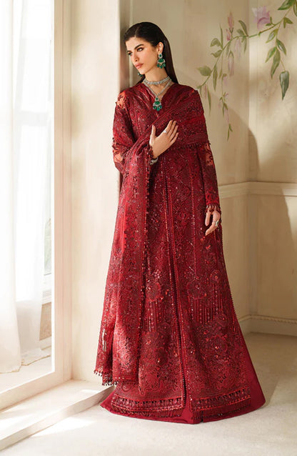 Baroque Chantelle Embroidered Net Unstitched 3 Piece Suit - V14-D01 - BQ25CHN - Red - Formal Collection