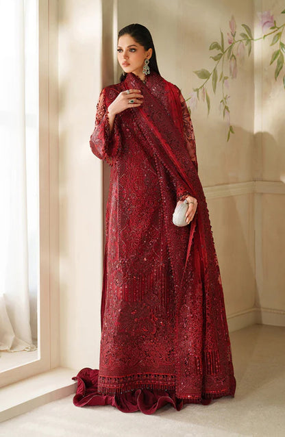 Baroque Chantelle Embroidered Net Unstitched 3 Piece Suit - V14-D01 - BQ25CHN - Red - Formal Collection