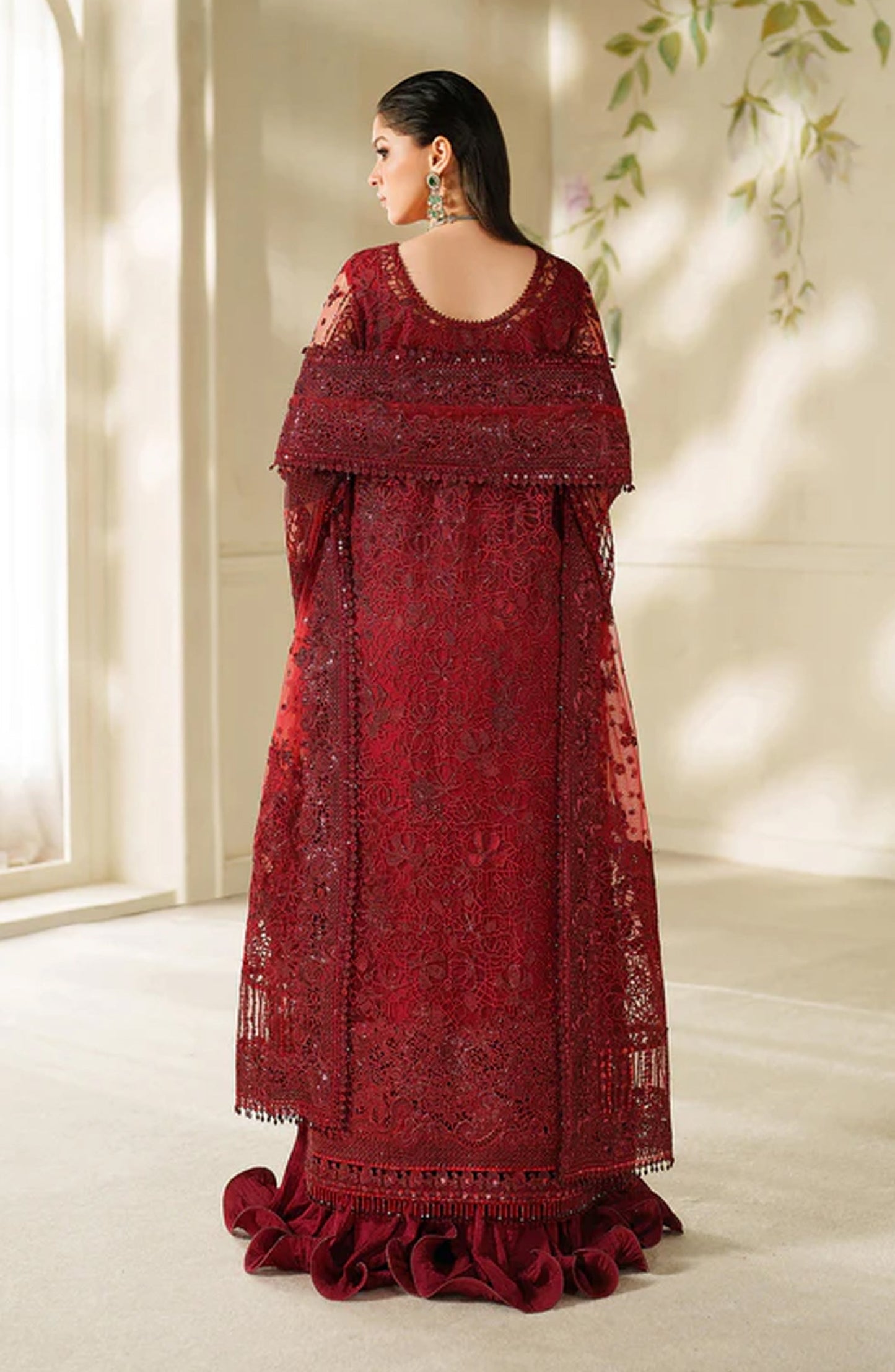 Baroque Chantelle Embroidered Net Unstitched 3 Piece Suit - V14-D01 - BQ25CHN - Red - Formal Collection