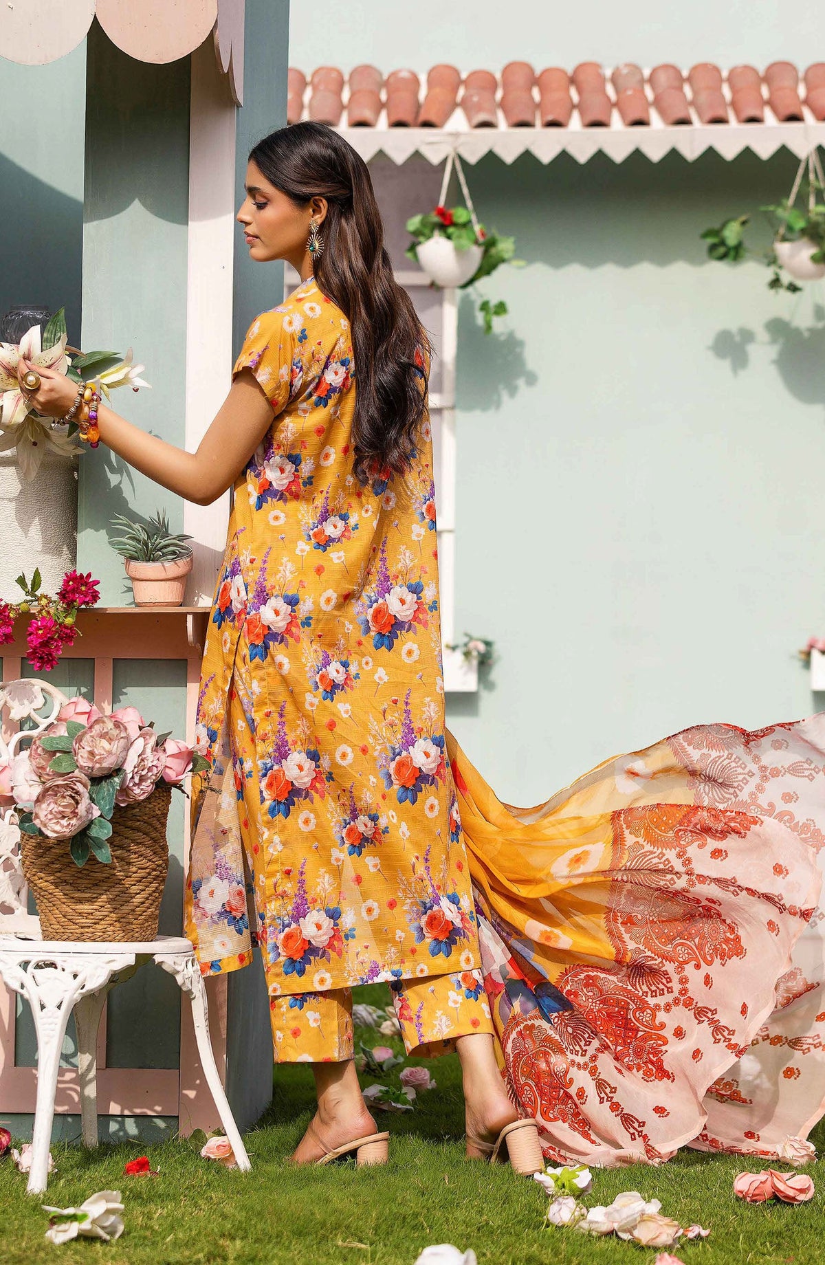 Basics by Mahay Digital Printed Lawn Unstitched 3 Piece Suit - Design-04 - AK25MHB - Yellow - Summer Collection