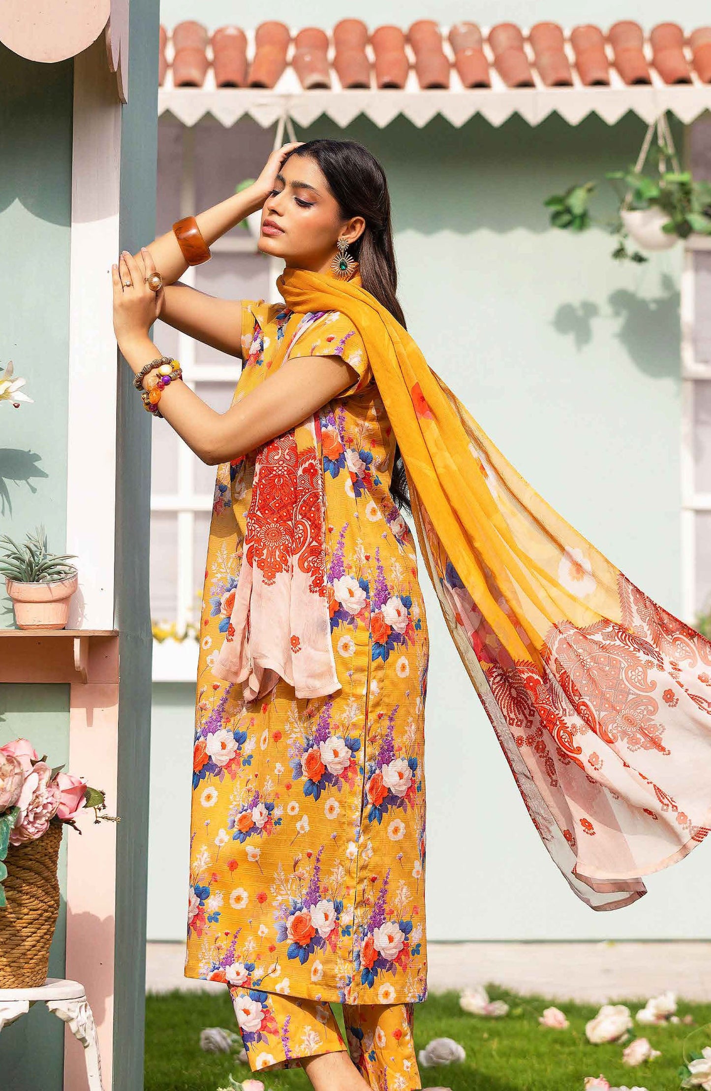 Basics by Mahay Digital Printed Lawn Unstitched 3 Piece Suit - Design-04 - AK25MHB - Yellow - Summer Collection