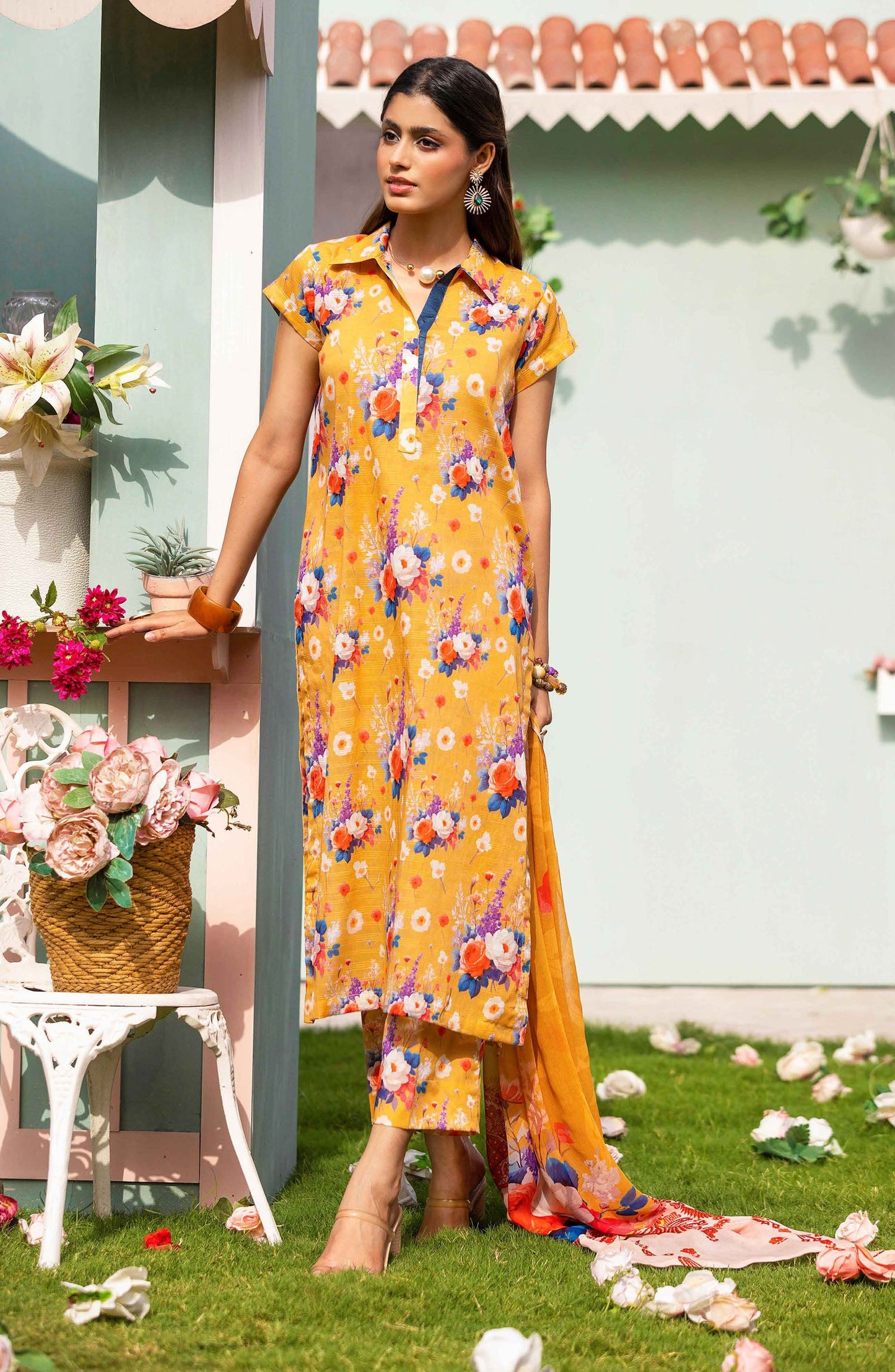 Basics by Mahay Digital Printed Lawn Unstitched 3 Piece Suit - Design-04 - AK25MHB - Yellow - Summer Collection