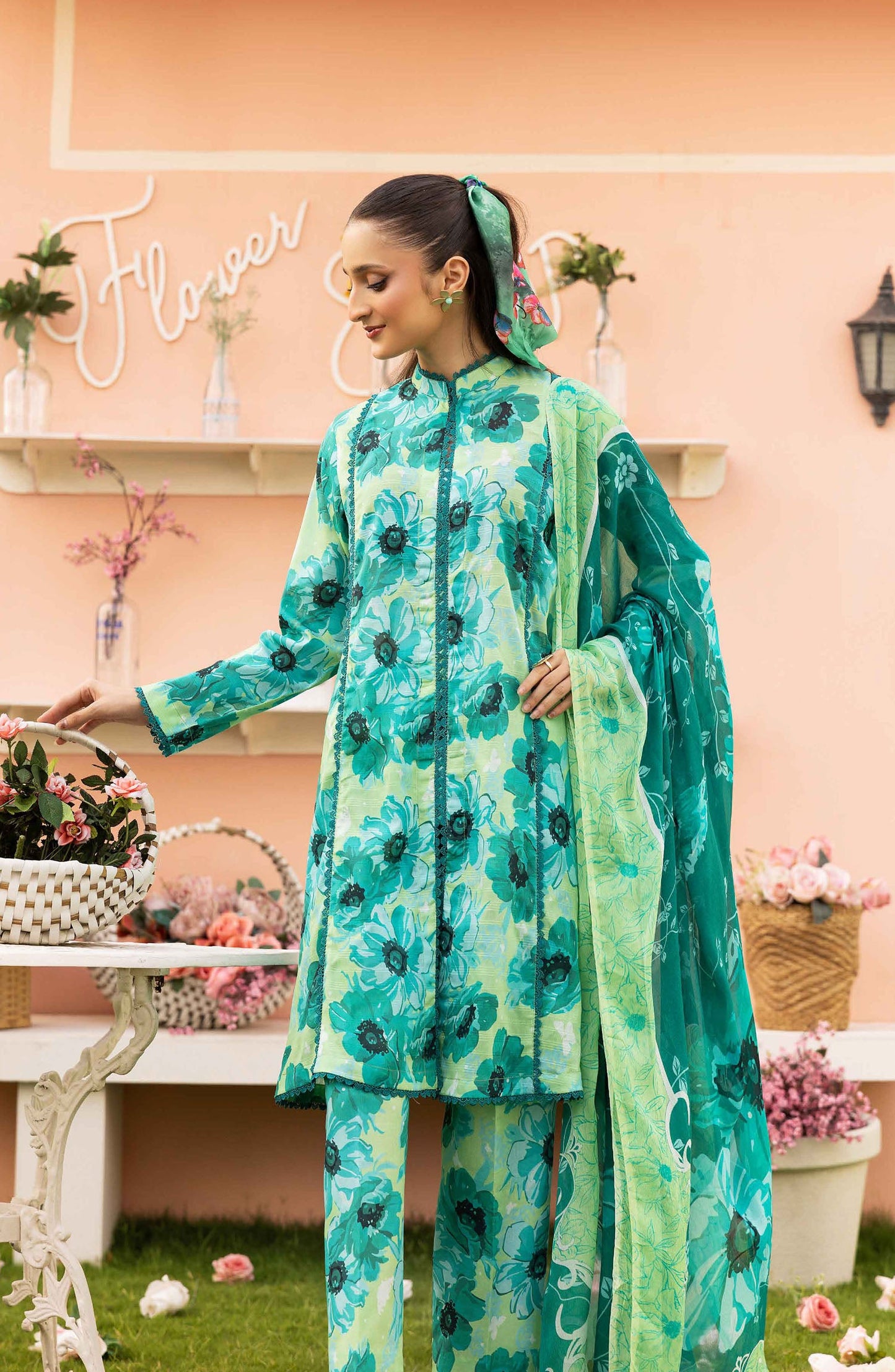Basics by Mahay Digital Printed Lawn Unstitched 3 Piece Suit - Design-02 - AK25MHB - Green - Summer Collection