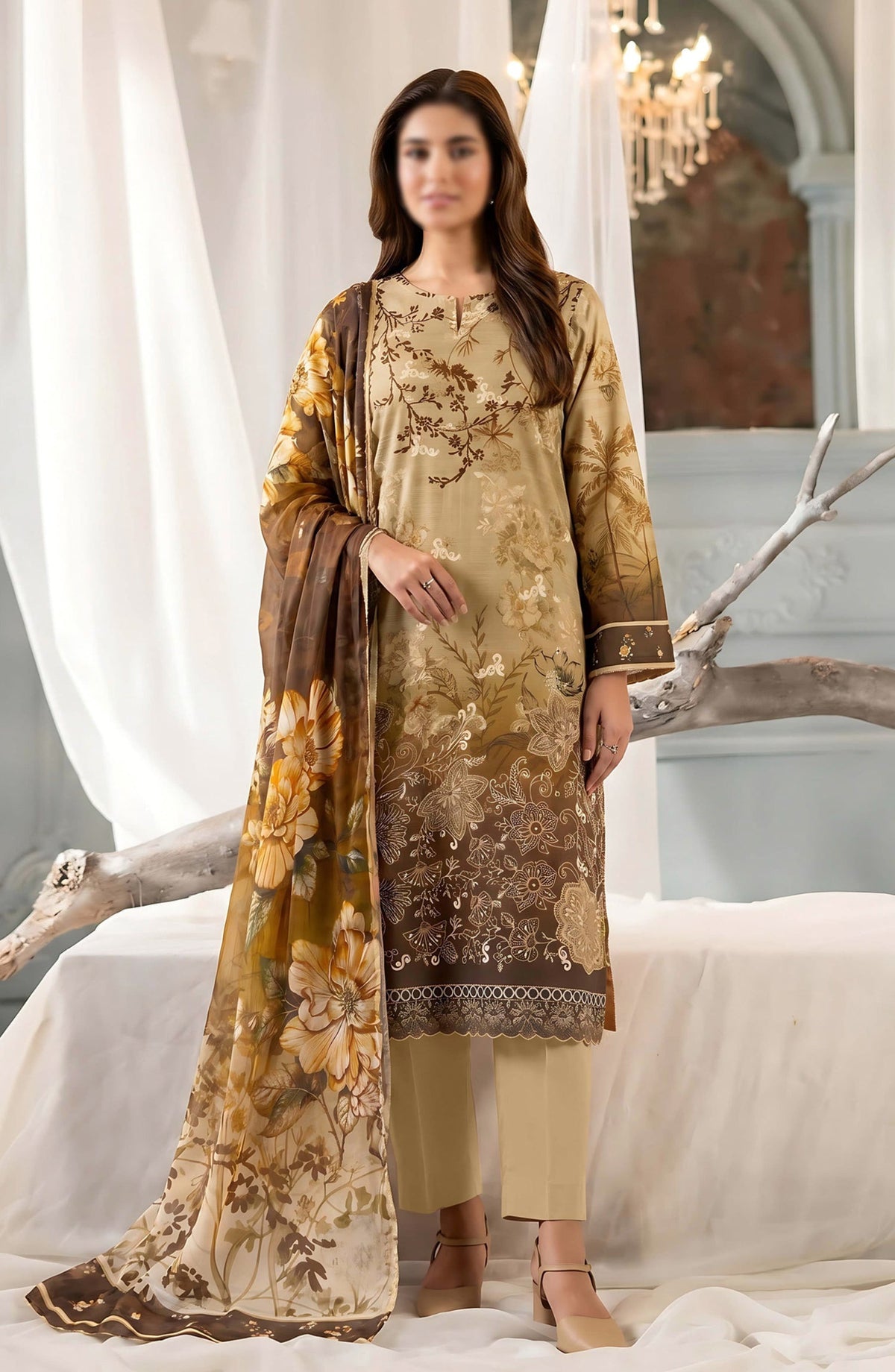 Batik by Embroidered Lawn Unstitched 3 Piece Suit - D-04 - AK26BTK - Yellow - Summer Collection