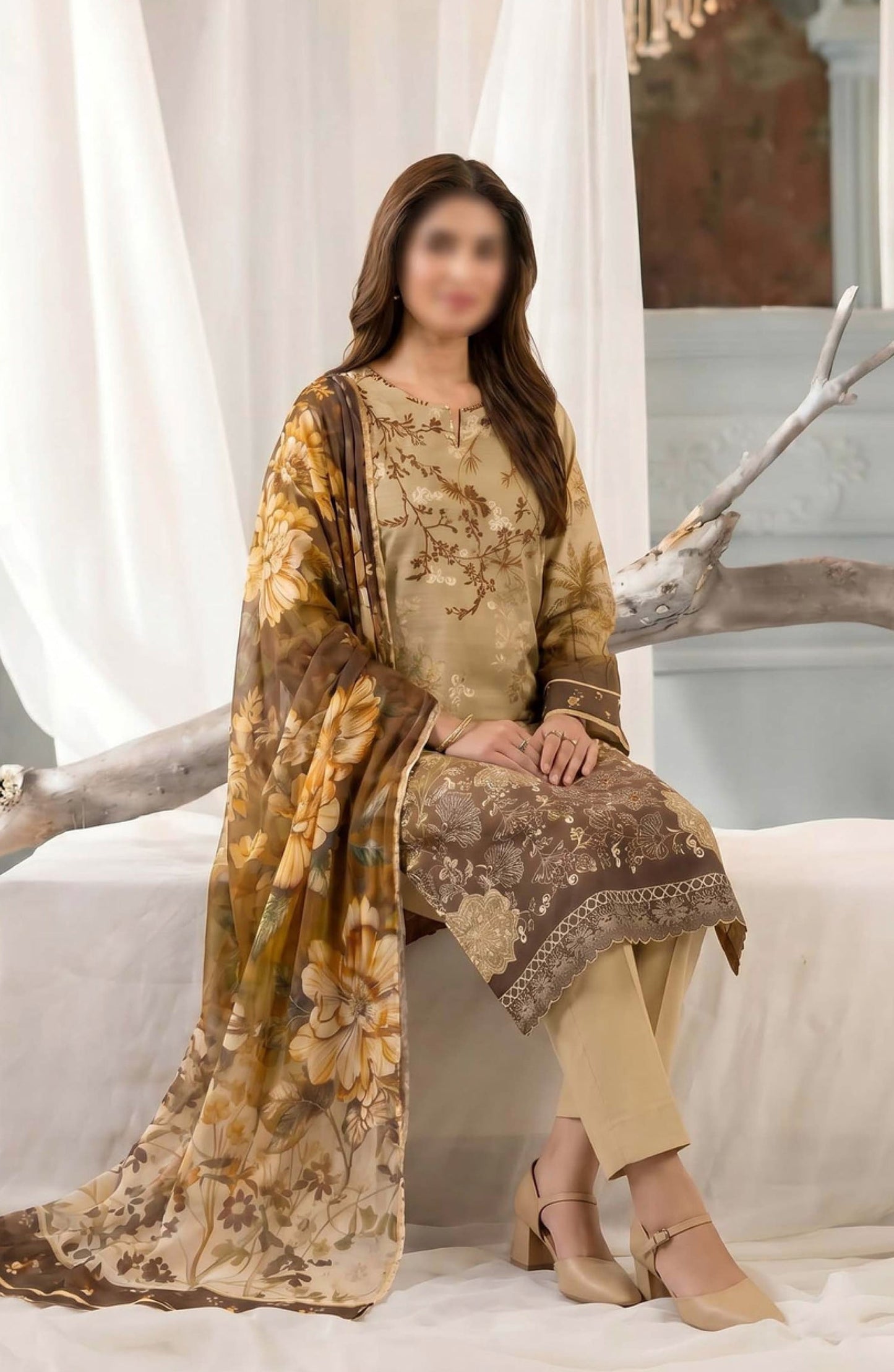 Batik by Embroidered Lawn Unstitched 3 Piece Suit - D-04 - AK26BTK - Yellow - Summer Collection