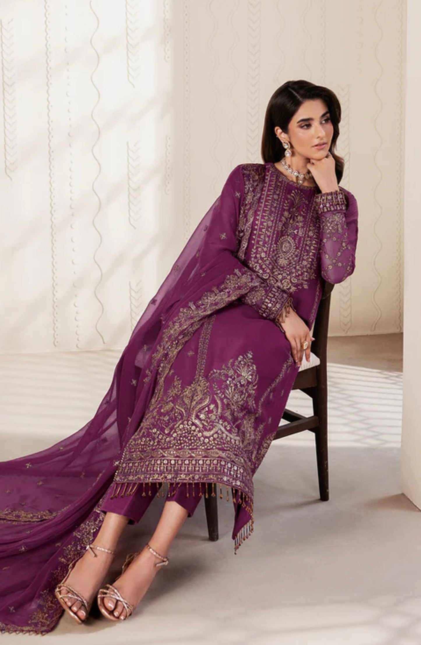 Bayaan by Zarif Embroidered Chiffon Unstitched 3 Piece Suit - 08 Swabi - ZRF26BYN - Pink - Festive Collection