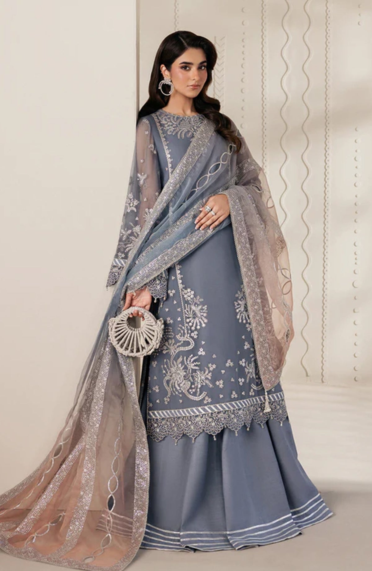Bayaan by Zarif Embroidered Chiffon Unstitched 3 Piece Suit - 05 Nilmah - ZRF26BYN - Sky Blue - Festive Collection