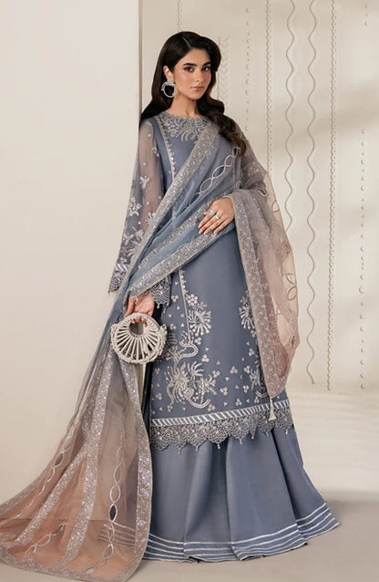 Bayaan by Zarif Embroidered Chiffon Unstitched 3 Piece Suit - 05 Nilmah - ZRF26BYN - Sky Blue - Festive Collection
