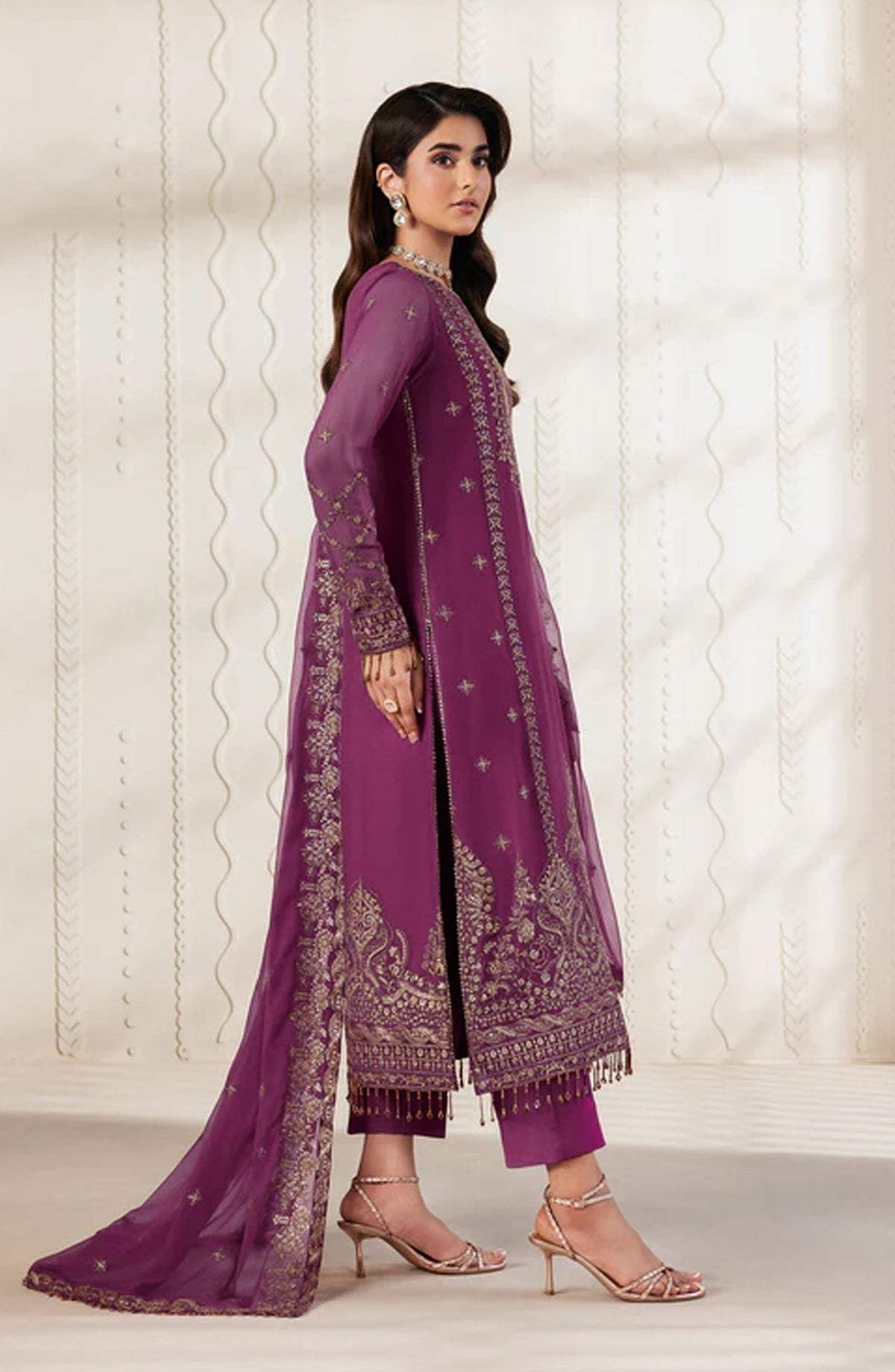 Bayaan by Zarif Embroidered Chiffon Unstitched 3 Piece Suit - 08 Swabi - ZRF26BYN - Pink - Festive Collection