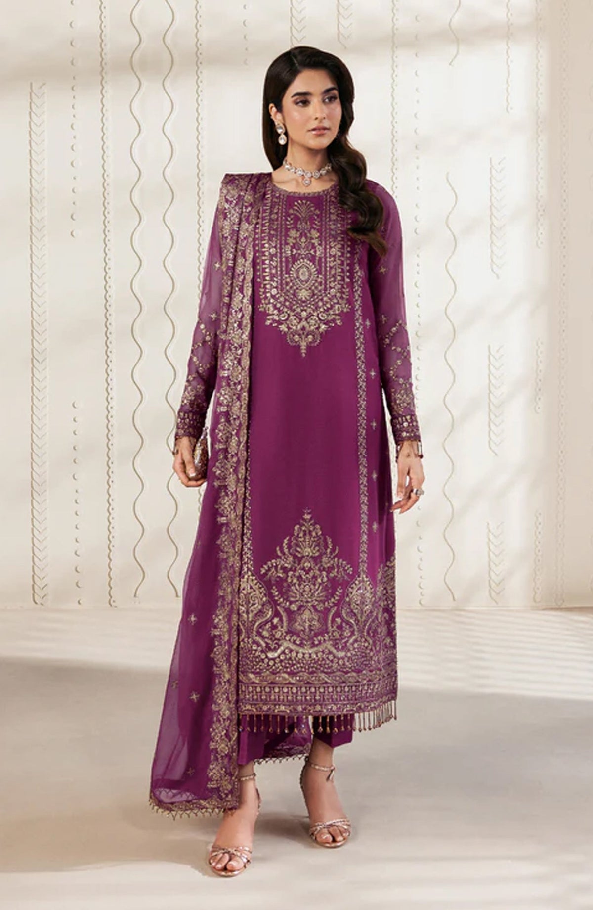 Bayaan by Zarif Embroidered Chiffon Unstitched 3 Piece Suit - 08 Swabi - ZRF26BYN - Pink - Festive Collection