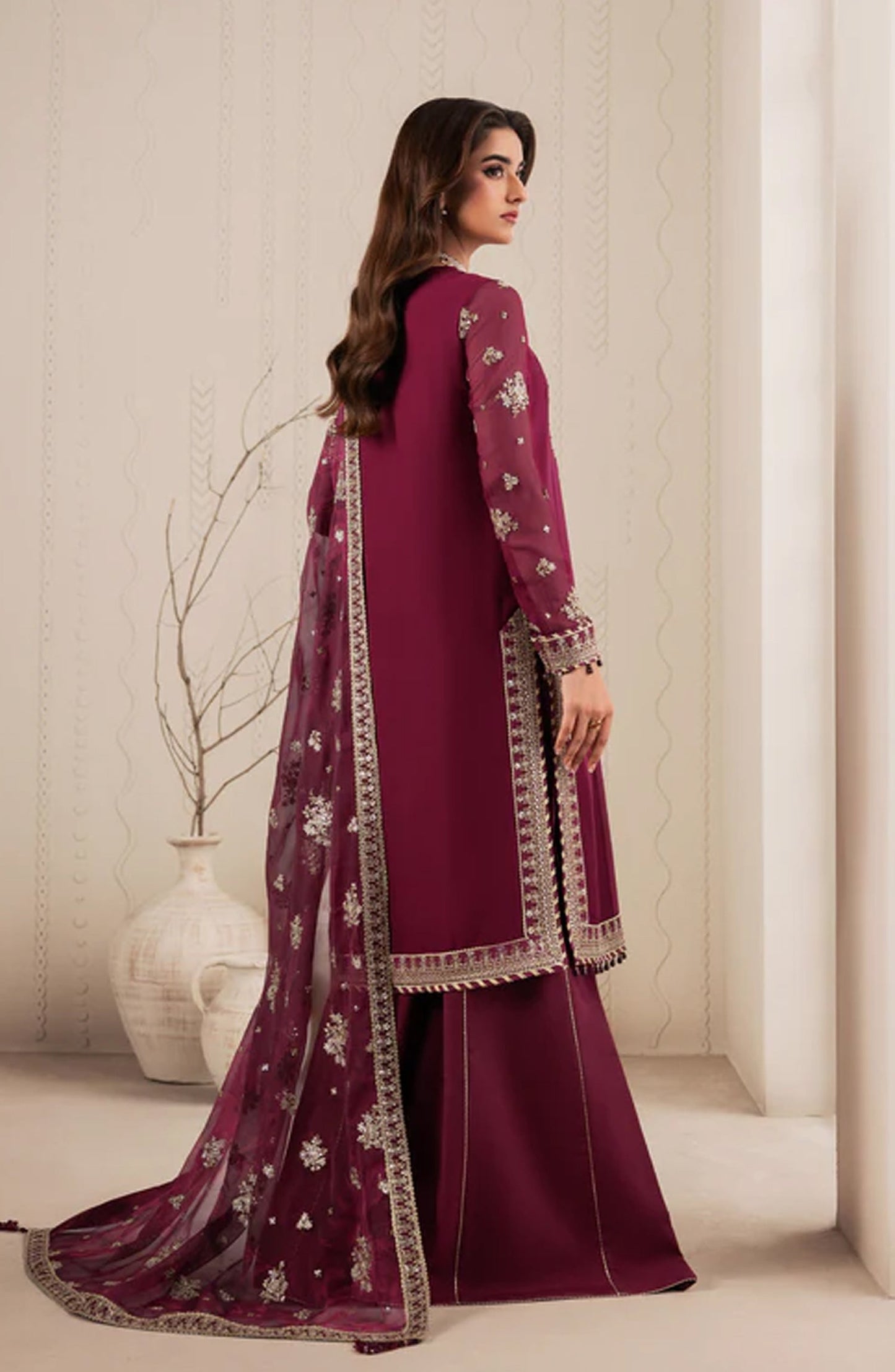 Bayaan by Zarif Embroidered Chiffon Unstitched 3 Piece Suit - 04 Nidah - ZRF26BYN - Pink - Festive Collection