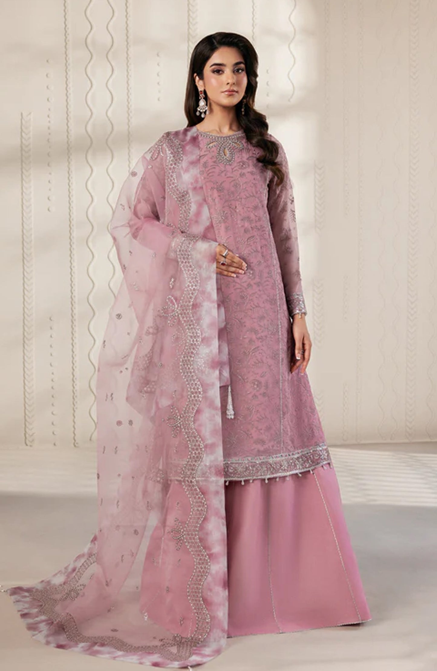 Bayaan by Zarif Embroidered Chiffon Unstitched 3 Piece Suit - 03 Siyaan - ZRF26BYN - Pink - Festive Collection