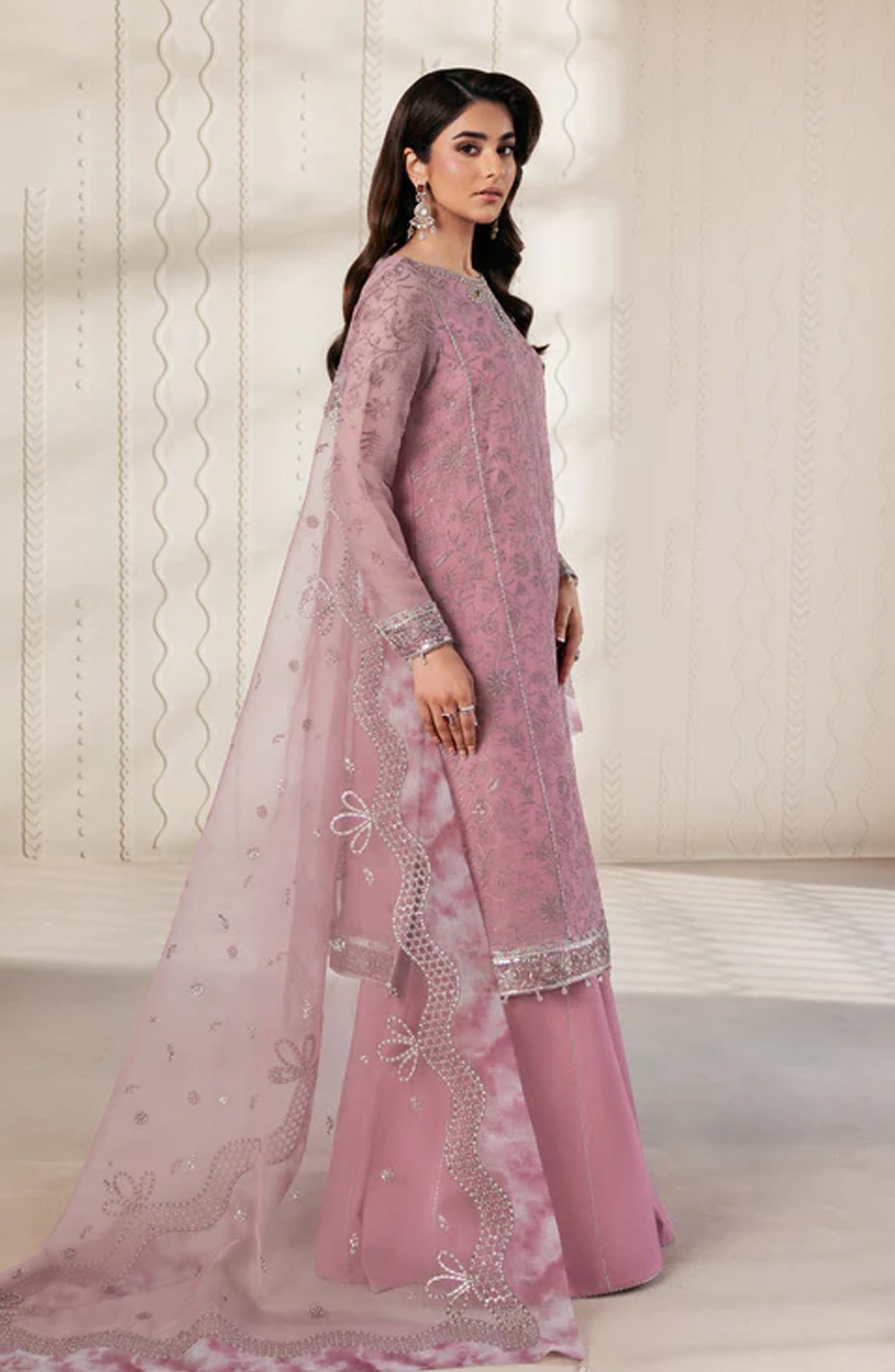 Bayaan by Zarif Embroidered Chiffon Unstitched 3 Piece Suit - 03 Siyaan - ZRF26BYN - Pink - Festive Collection