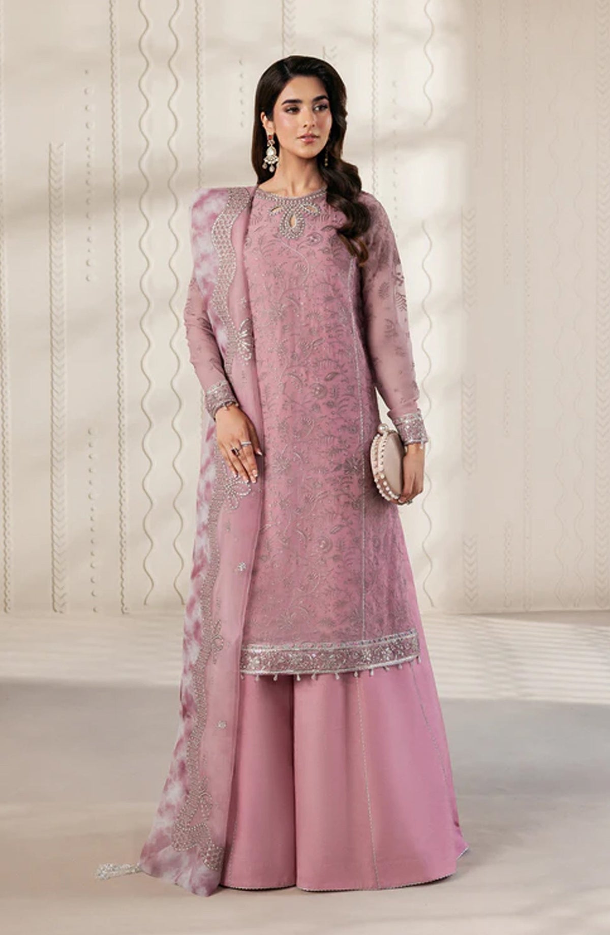 Bayaan by Zarif Embroidered Chiffon Unstitched 3 Piece Suit - 03 Siyaan - ZRF26BYN - Pink - Festive Collection