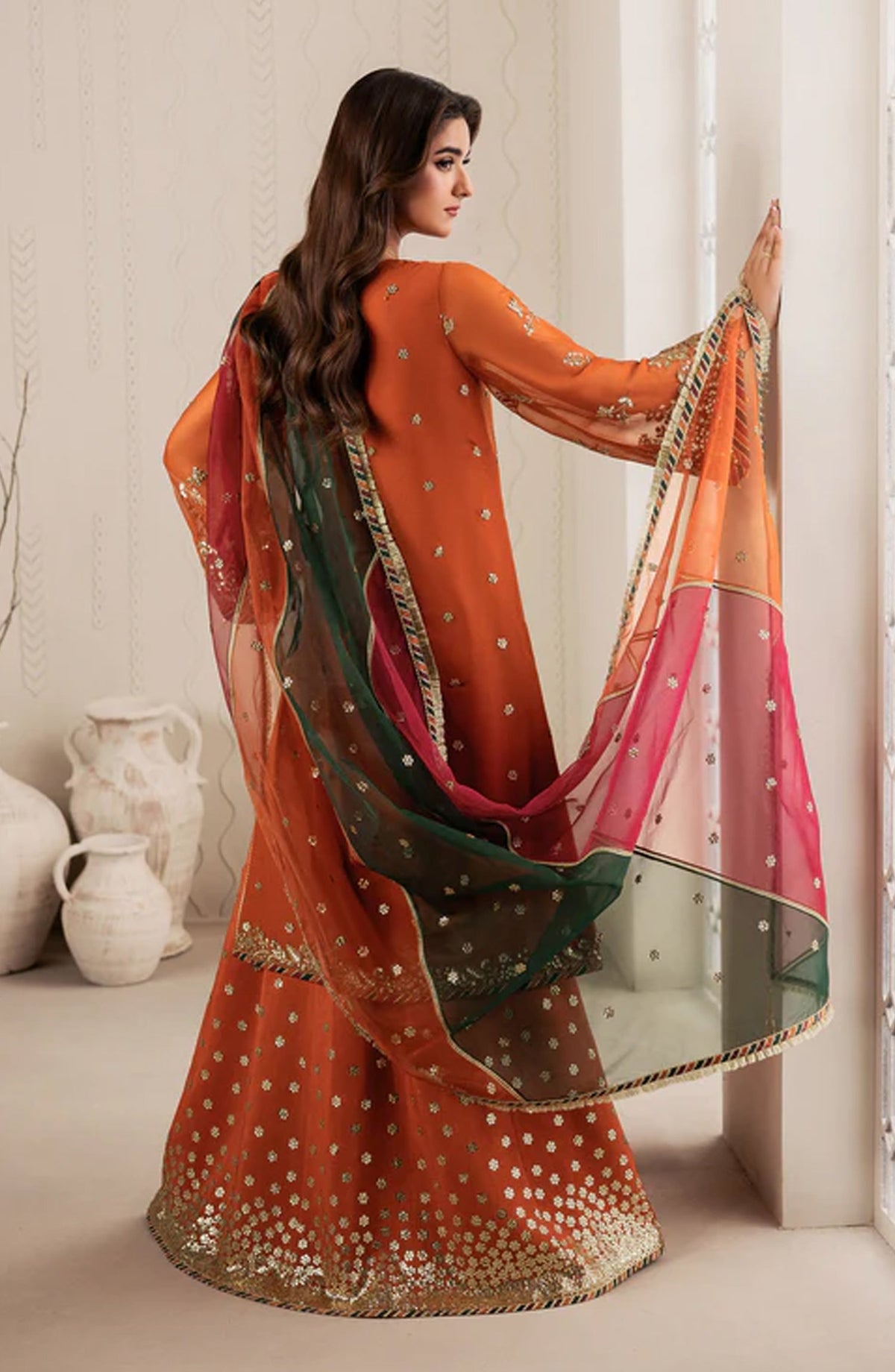Bayaan by Zarif Embroidered Chiffon Unstitched 3 Piece Suit - 02 Sunoor - ZRF26BYN - Orange - Festive Collection