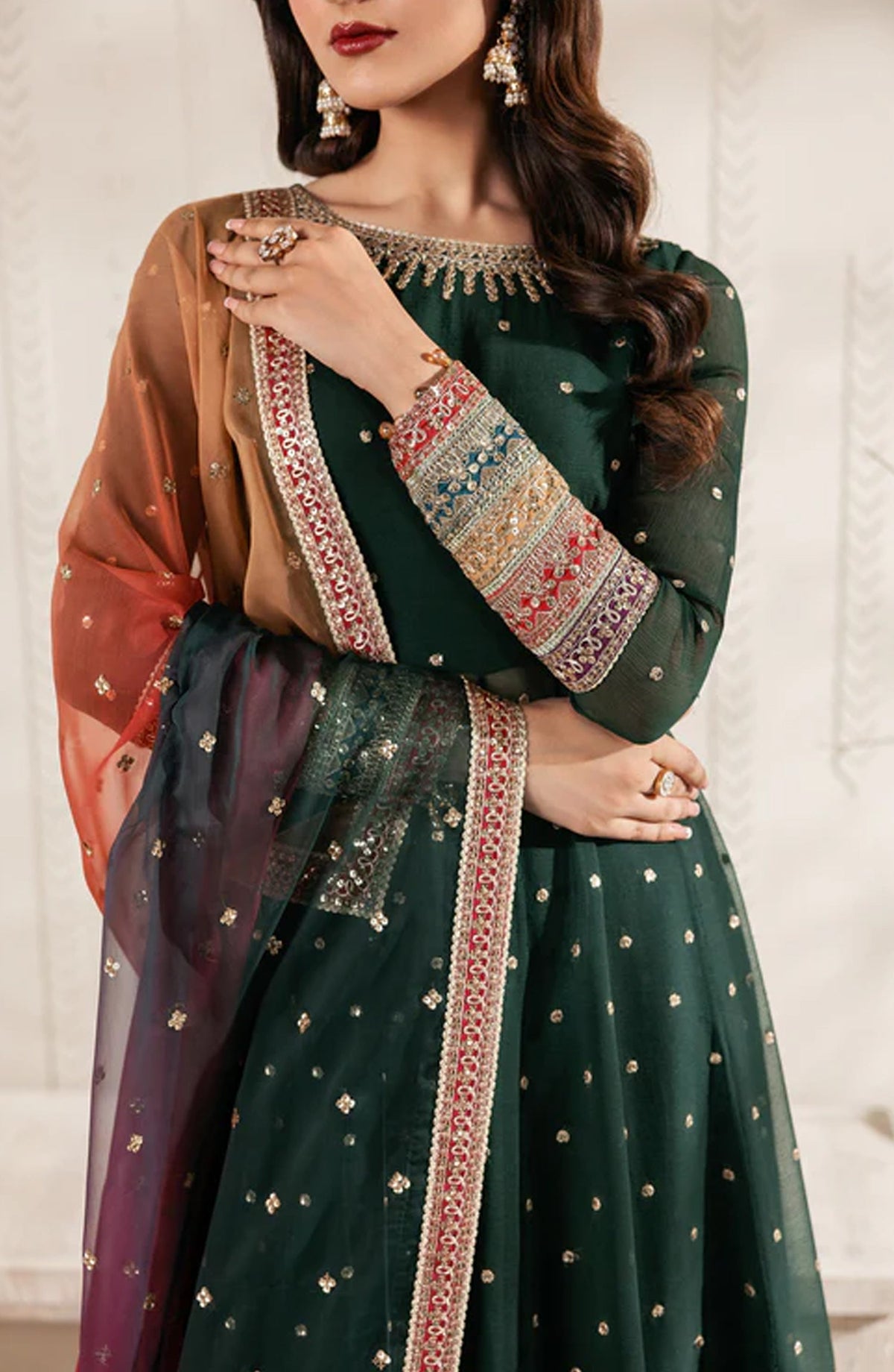 Bayaan by Zarif Embroidered Chiffon Unstitched 3 Piece Suit - 01 Alva - ZRF26BYN - Green - Festive Collection