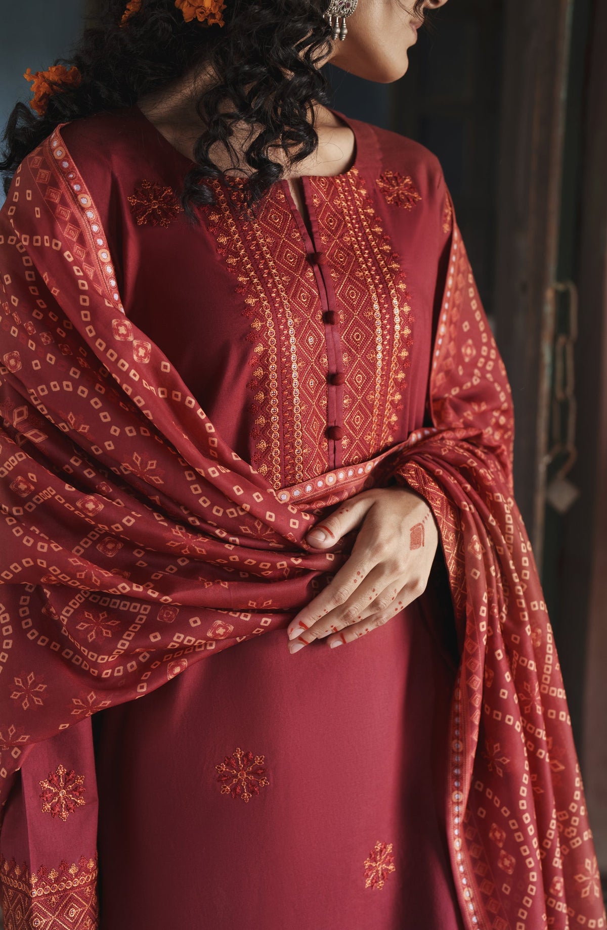 Before Sunset by Casual Lite Embroidered Cotton Lawn Stitched 3 Piece Suit - Crimson Serenity - CL26BSNT - Maroon - Summer Collection