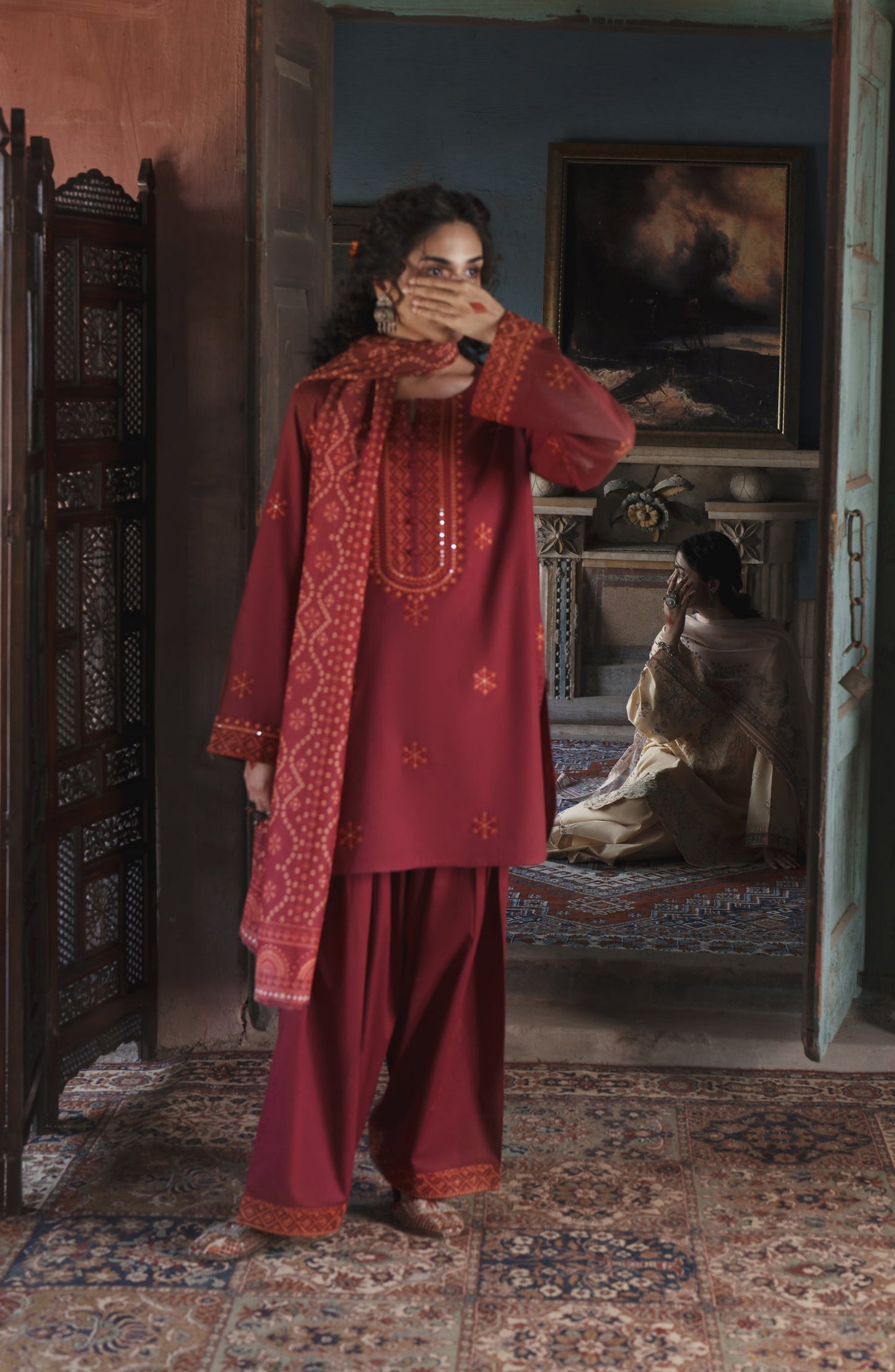 Before Sunset by Casual Lite Embroidered Cotton Lawn Stitched 3 Piece Suit - Crimson Serenity - CL26BSNT - Maroon - Summer Collection
