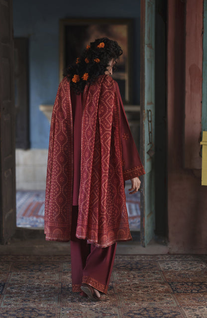 Before Sunset by Casual Lite Embroidered Cotton Lawn Stitched 3 Piece Suit - Crimson Serenity - CL26BSNT - Maroon - Summer Collection