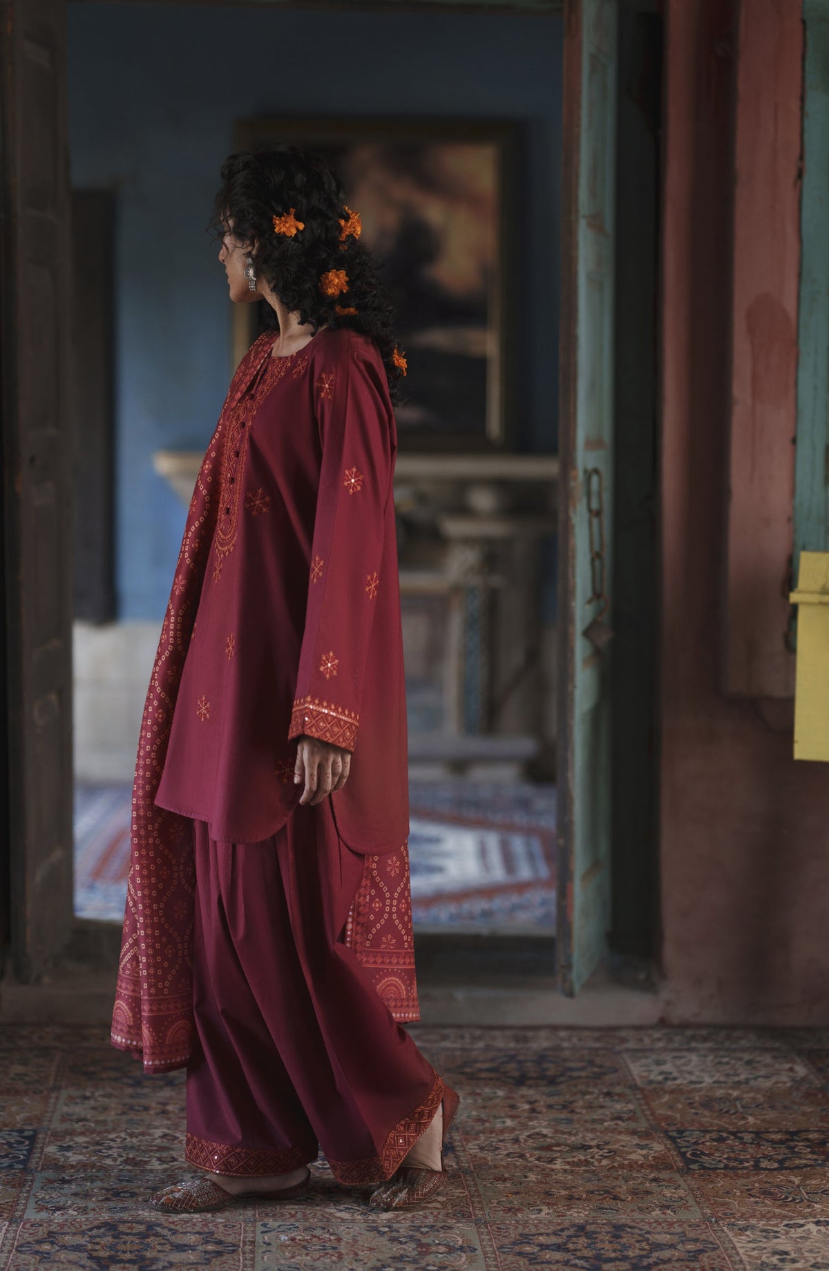Before Sunset by Casual Lite Embroidered Cotton Lawn Stitched 3 Piece Suit - Crimson Serenity - CL26BSNT - Maroon - Summer Collection