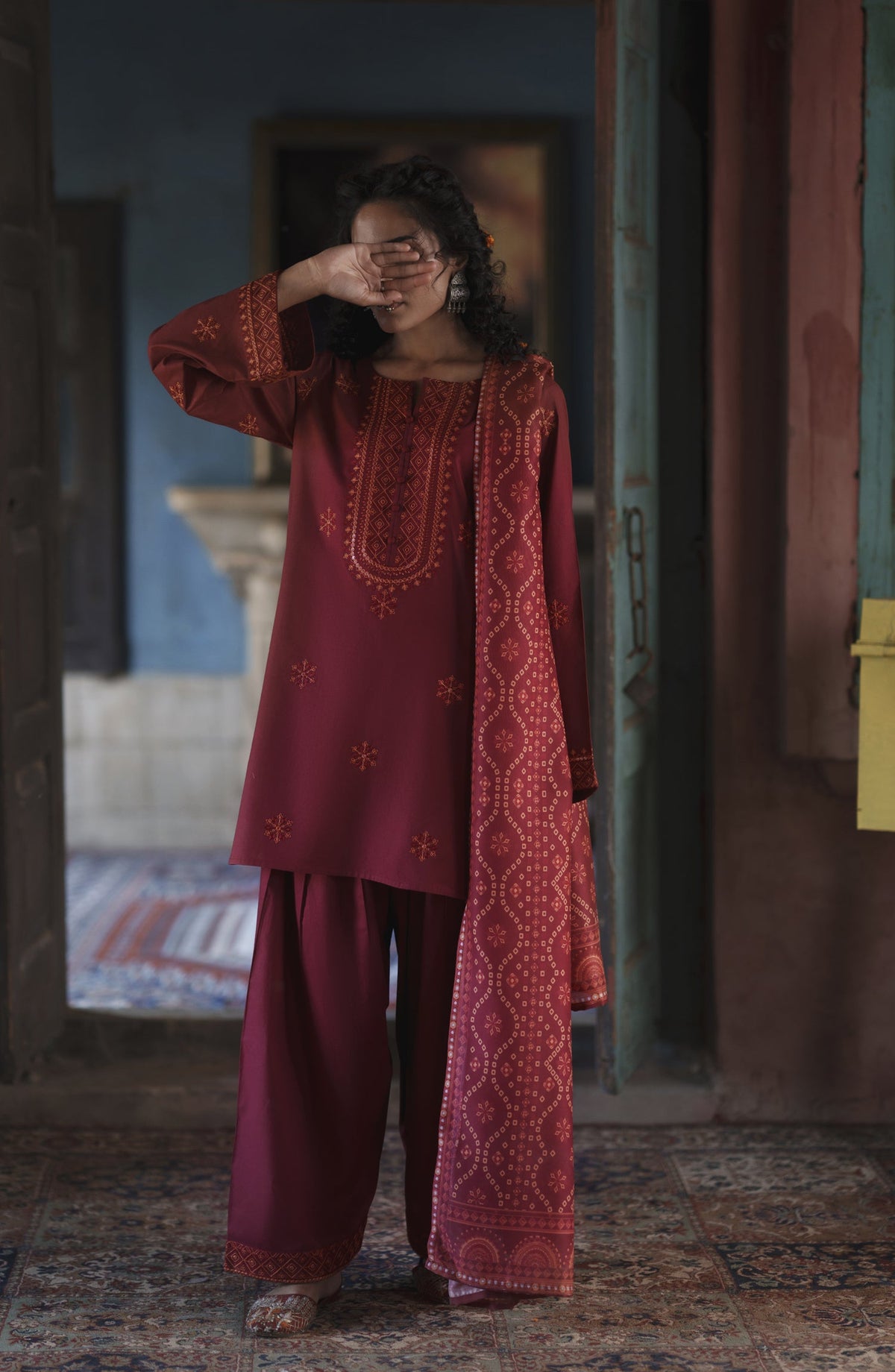 Before Sunset by Casual Lite Embroidered Cotton Lawn Stitched 3 Piece Suit - Crimson Serenity - CL26BSNT - Maroon - Summer Collection