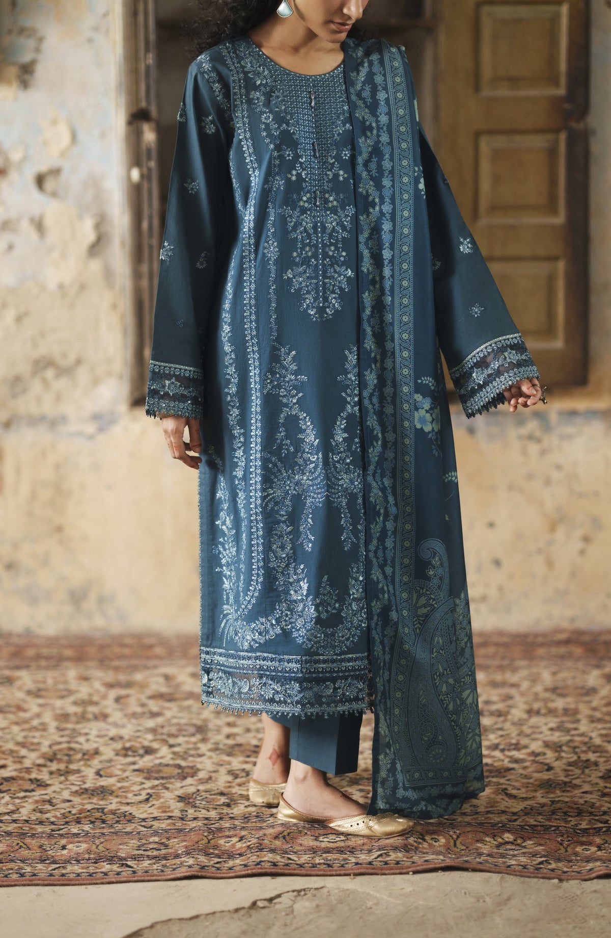 Before Sunset by Casual Lite Embroidered Cotton Lawn Stitched 3 Piece Suit - Ocean Breeze - CL26BSNT - Teal - Summer Collection