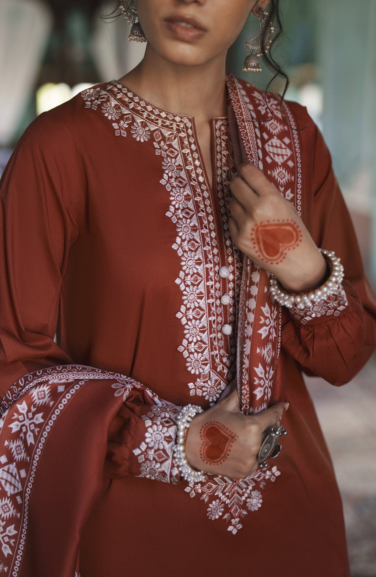 Before Sunset by Casual Lite Embroidered Cotton Lawn Stitched 3 Piece Suit - Summer Serenade - CL26BSNT - Rust - Summer Collection