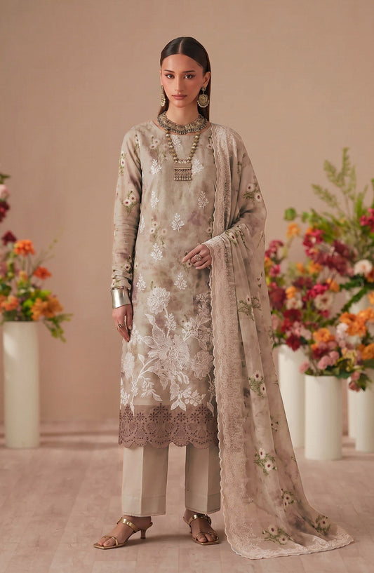 Bella by Amna Khadija Embroidered Viscose Unstitched 3 Piece Suit - D-04 - AM26BEL - Beige - Winter Collection
