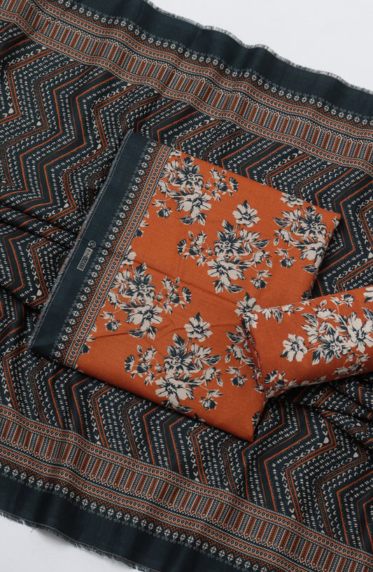 Bin Saeed Printed Khaddar Unstitched 3 Piece Suit - D-06 - BS26KTR - Rust - Winter Collection