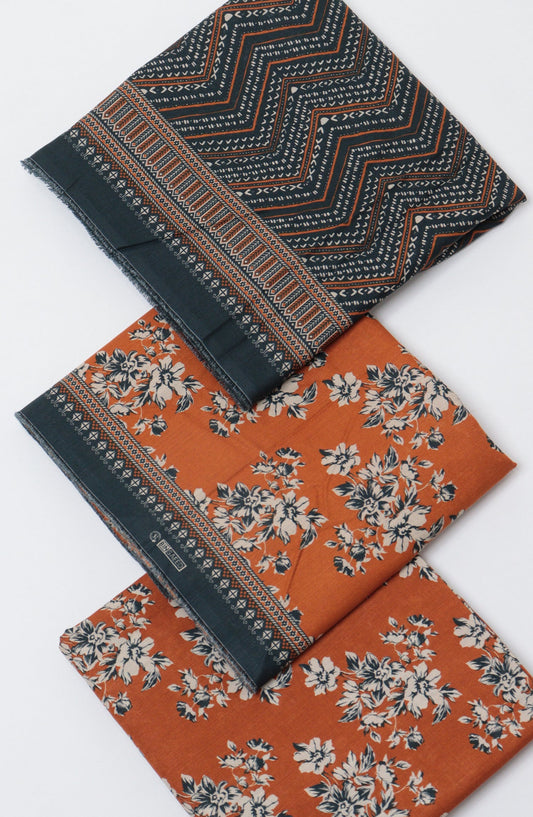 Bin Saeed Printed Khaddar Unstitched 3 Piece Suit - D-06 - BS26KTR - Rust - Winter Collection