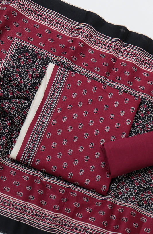 Bin Saeed Printed Khaddar Unstitched 3 Piece Suit - D-08 - BS26KTR - Red - Winter Collection