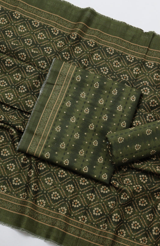 Bin Saeed Printed Khaddar Unstitched 3 Piece Suit - D-09 - BS26KTR - Green - Winter Collection