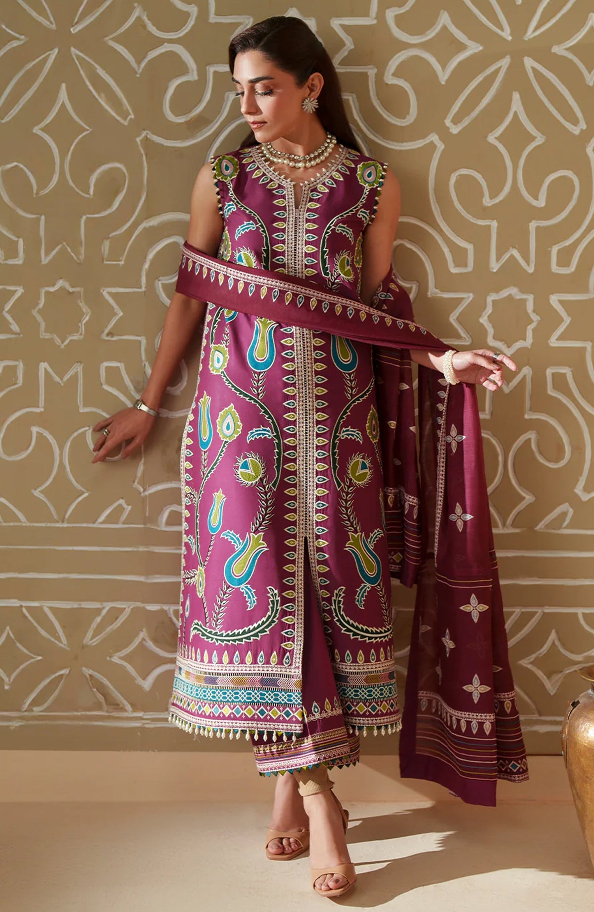 Bin Ilyas Mashriq Luxury Embroidered Lawn Unstitched 3 Piece Suit - D-118-A - BL26MQR - Pink - Summer Collection