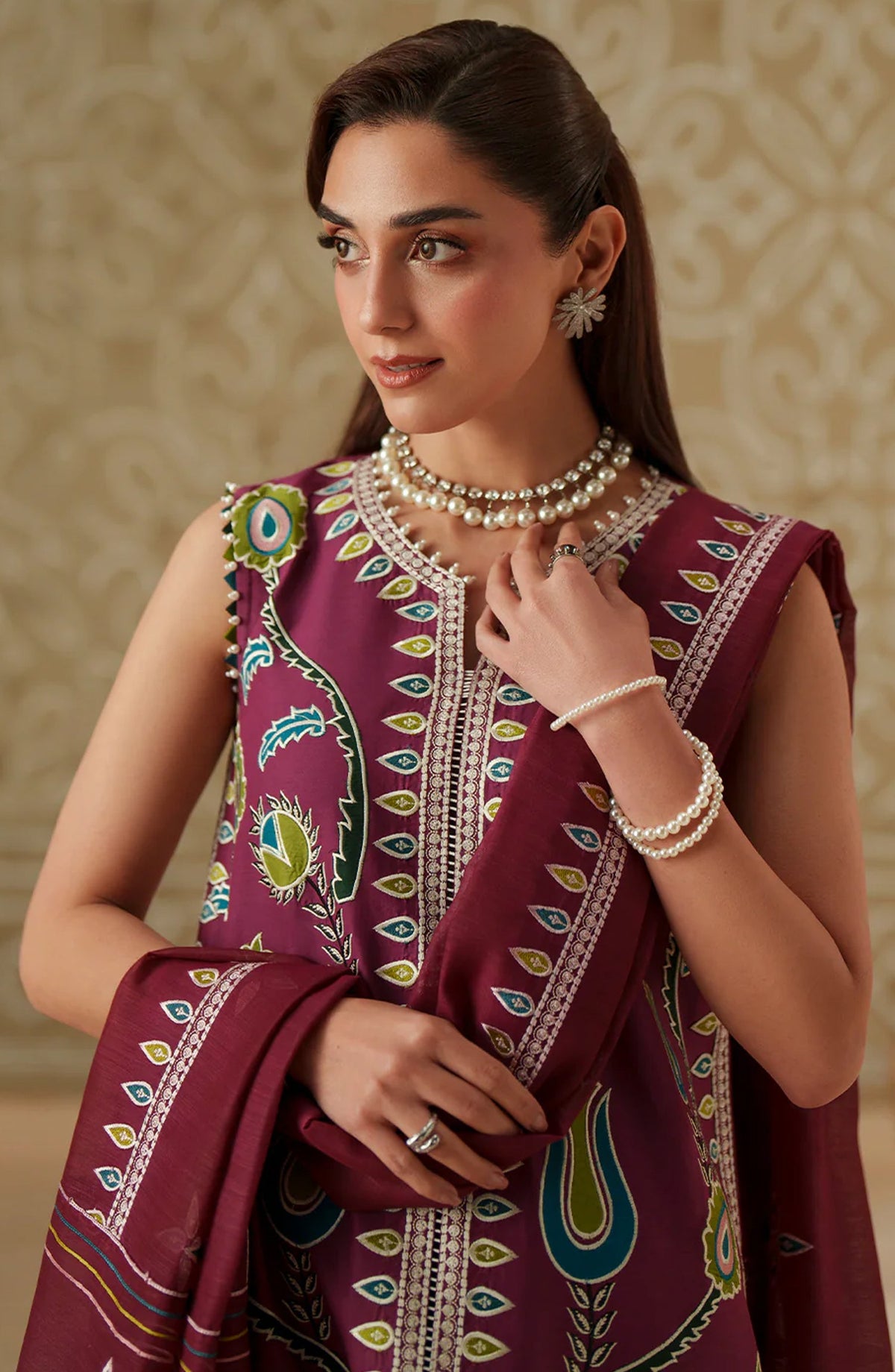 Bin Ilyas Mashriq Luxury Embroidered Lawn Unstitched 3 Piece Suit - D-118-A - BL26MQR - Pink - Summer Collection