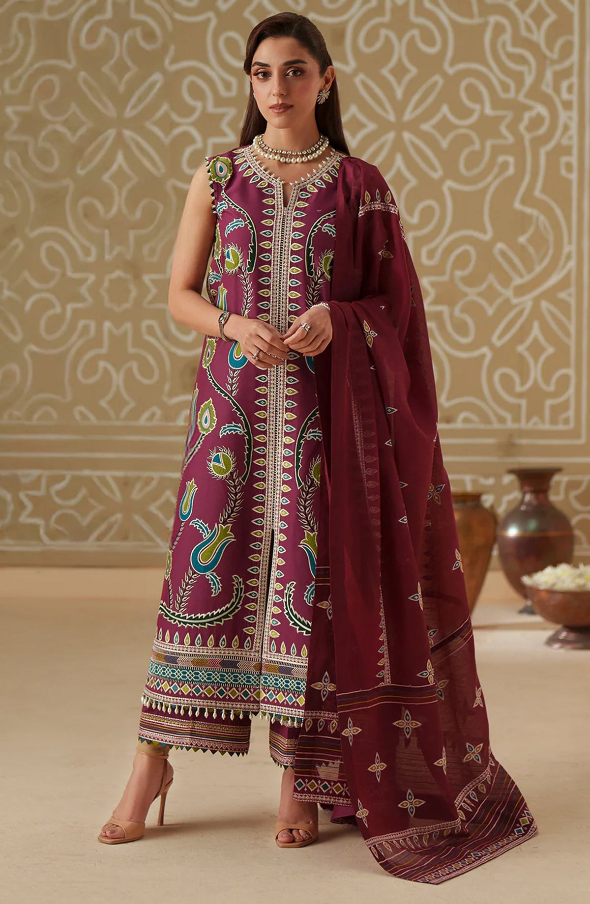 Bin Ilyas Mashriq Luxury Embroidered Lawn Unstitched 3 Piece Suit - D-118-A - BL26MQR - Pink - Summer Collection