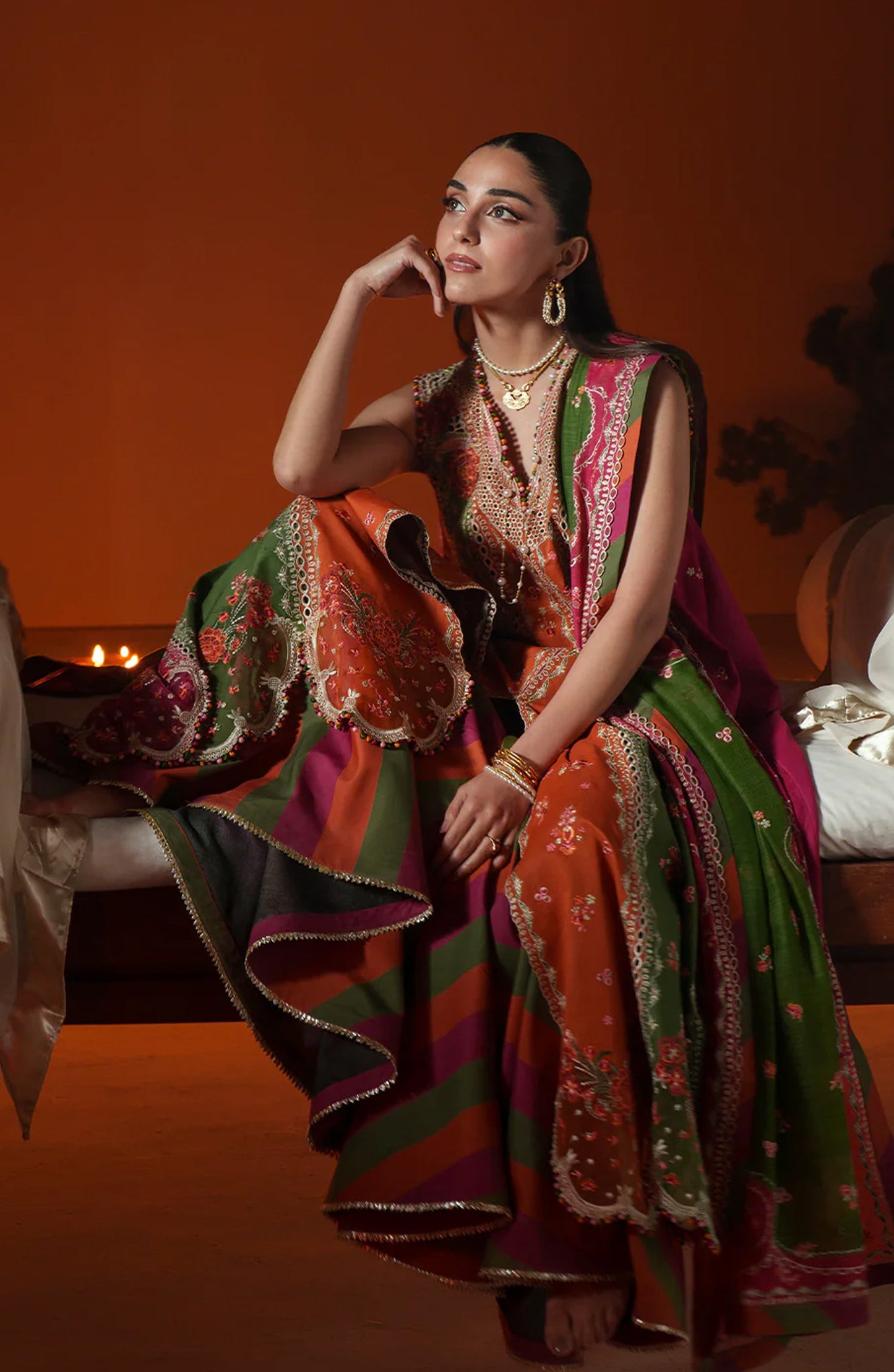 Bin Ilyas Mashriq Luxury Embroidered Lawn Unstitched 3 Piece Suit - D-114-B - BL26MQR - Multi - Summer Collection