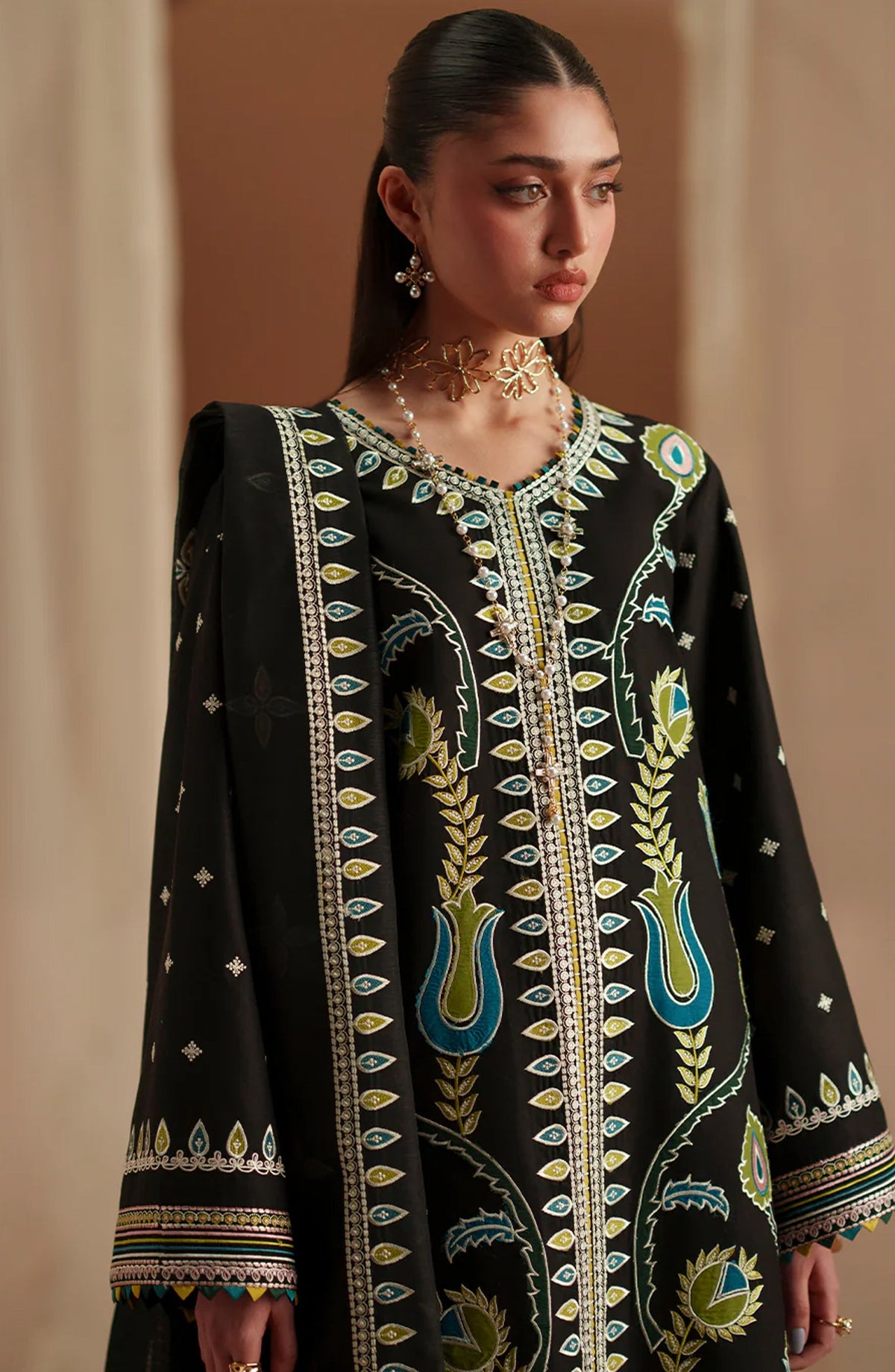 Bin Ilyas Mashriq Luxury Embroidered Lawn Unstitched 3 Piece Suit - D-118-B - BL26MQR - Black - Summer Collection