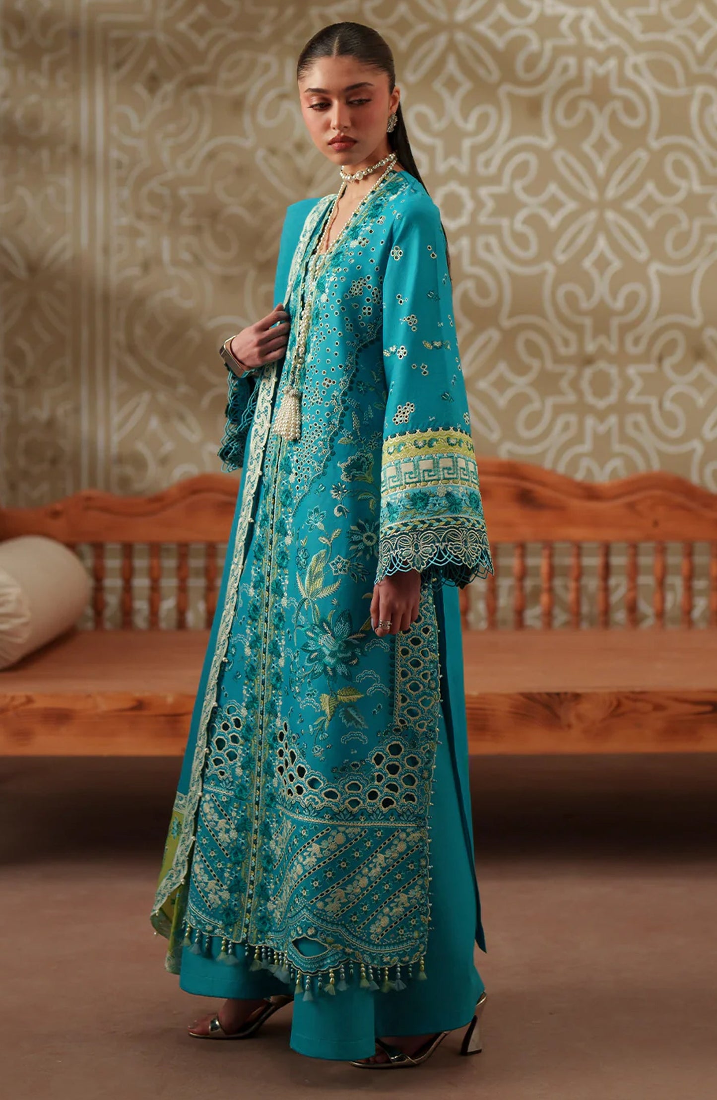 Bin Ilyas Mashriq Luxury Embroidered Lawn Unstitched 3 Piece Suit - D-116-B - BL26MQR - Ferozi - Summer Collection