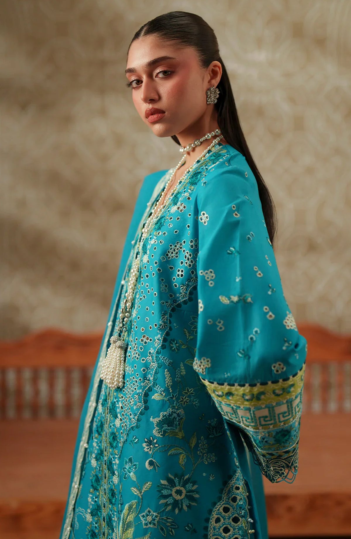 Bin Ilyas Mashriq Luxury Embroidered Lawn Unstitched 3 Piece Suit - D-116-B - BL26MQR - Ferozi - Summer Collection